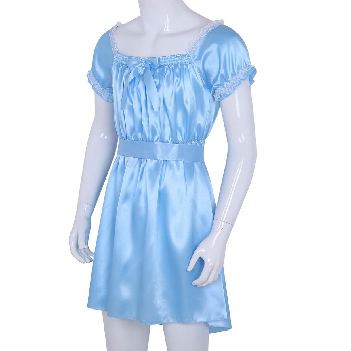 EasyForever Men's One Piece Silky Satin Lace Trim Ruffled Dress - Elegant Crossdressing Costume for Parties, Cosplay & Special Occasions