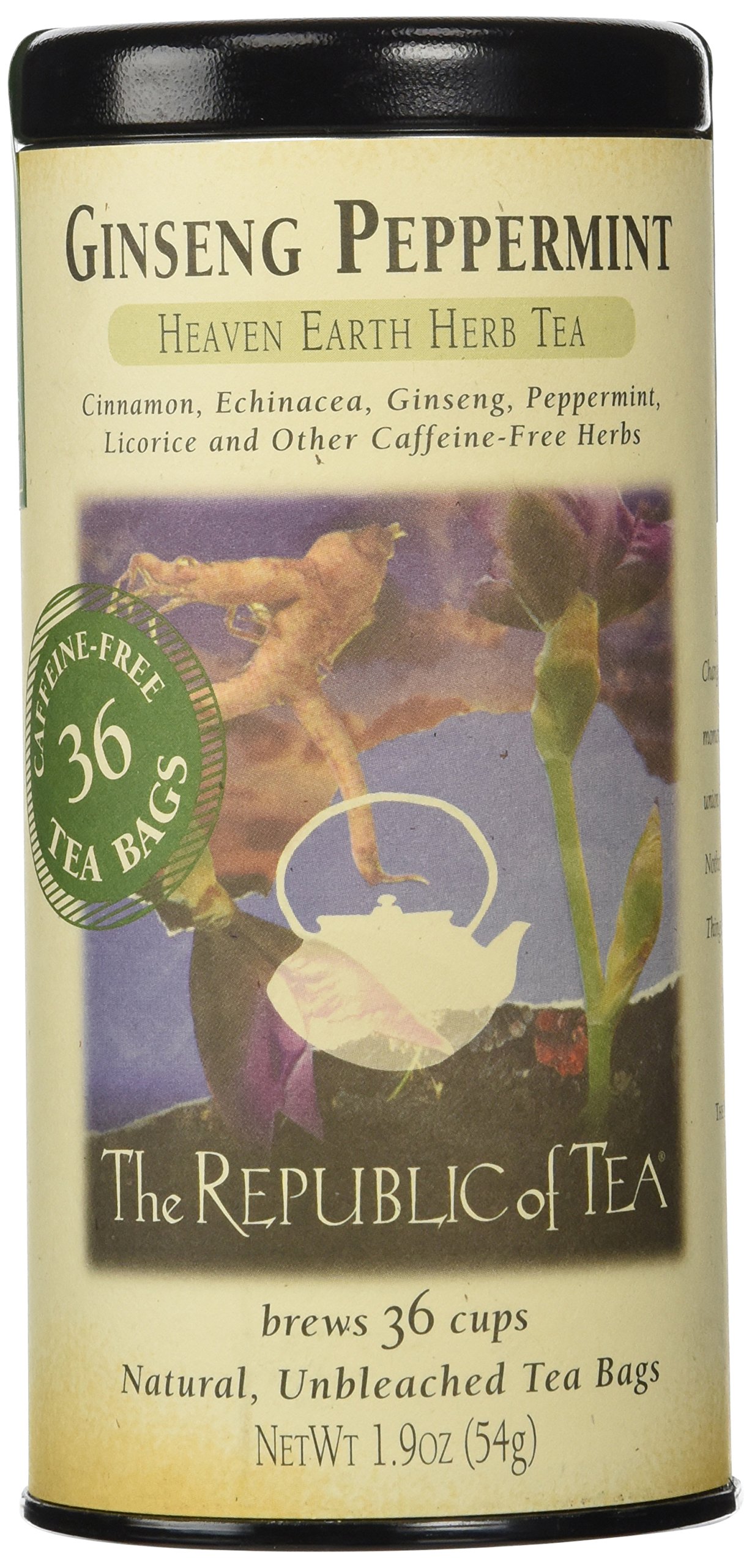 Organic Ginseng Peppermint Herbal Tea Bags - 36 Count | Caffeine-Free Stress Relief & Energy Boost | Perfect for Relaxation, Focus & Afternoon Pick-Me-Up