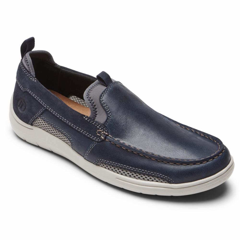Dunham Men's Fitsmart Loafer Shoes - Comfortable Slip-On Dress Casual Shoes in Blue, Wide Width 4E - Perfect for Office, Business Travel & Everyday Wear