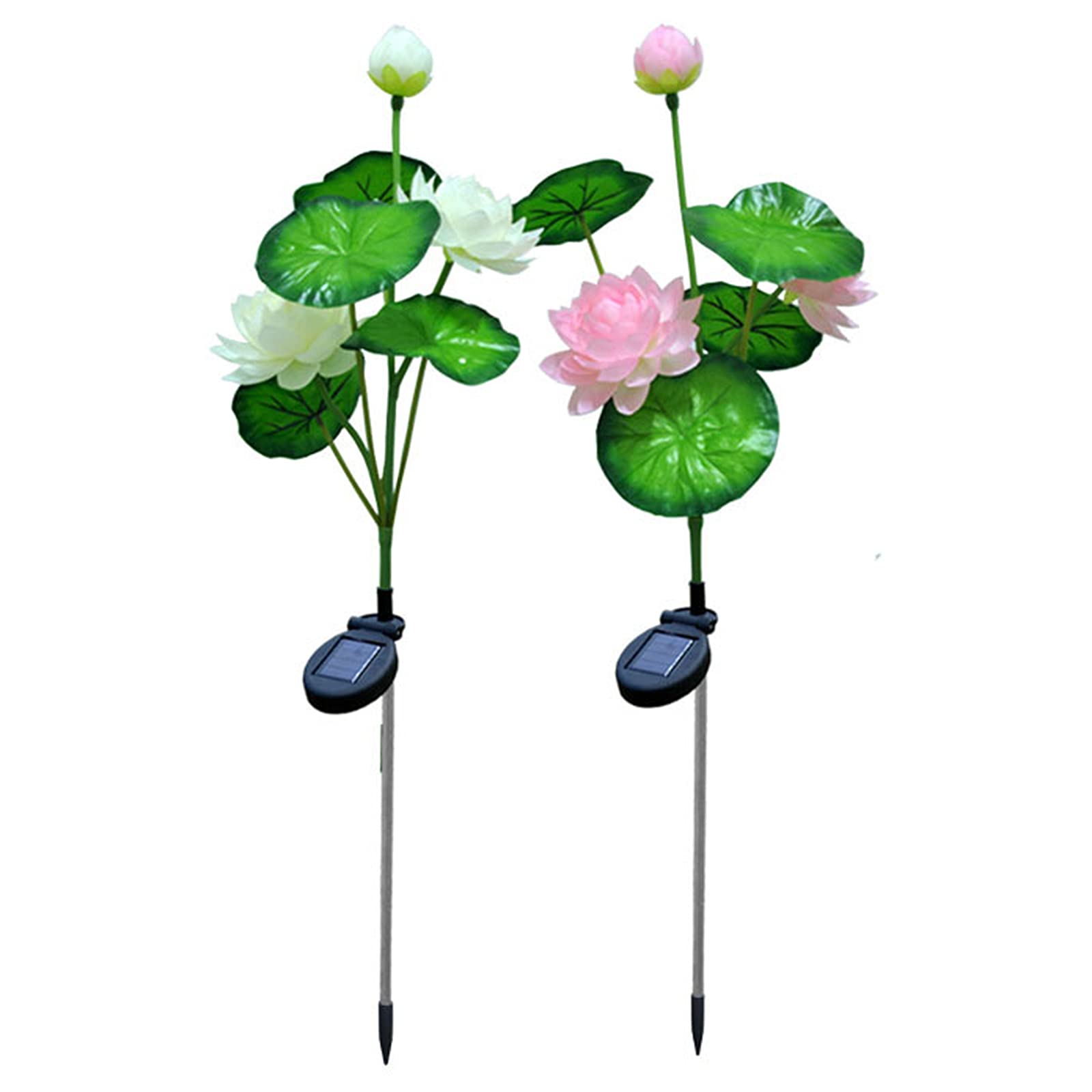 Firlar 4-Pack Outdoor Solar Garden Lights - 31.5 Inch Solar Flower & Lotus LED Lights with Stake - Waterproof Lawn Decor for Patio, Yard, Pathway (White & Pink) | Perfect for Evening Garden Ambiance & Landscape Lighting
