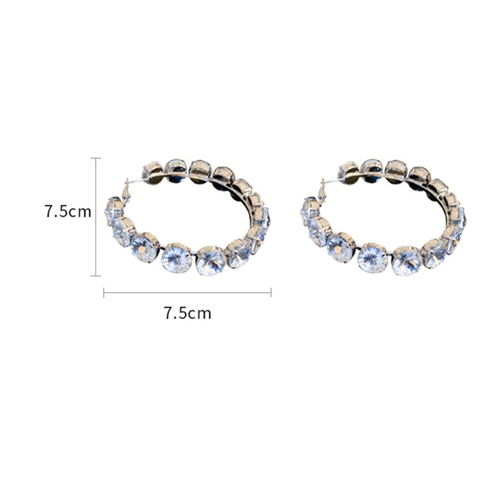 Sparkling Rhinestone Large Hoop Earrings for Women - Colorful Geometric Circle Dangle Earrings, Chunky Huggie Hoop Jewelry (Silver) | Perfect for Parties, Weddings & Night Out Accessories