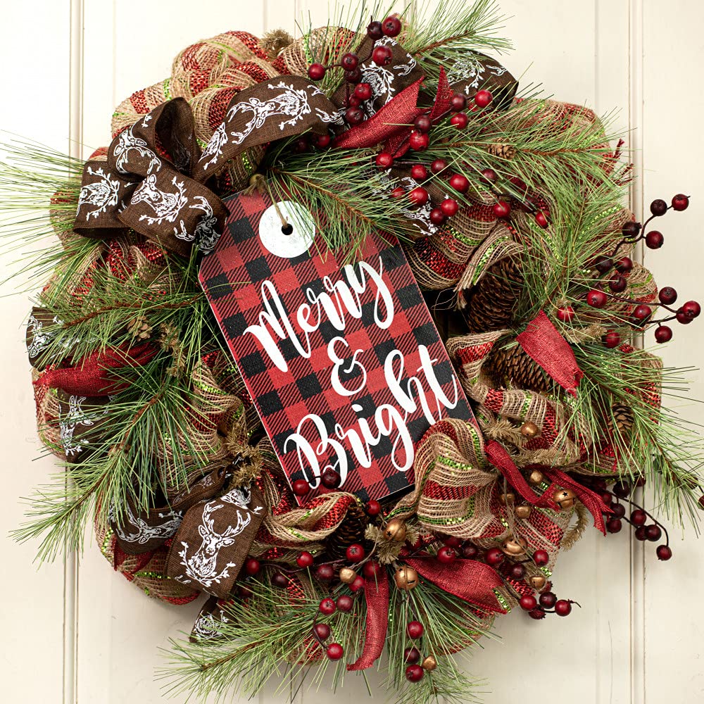 Merry & Bright Plaid Christmas Sign - 12