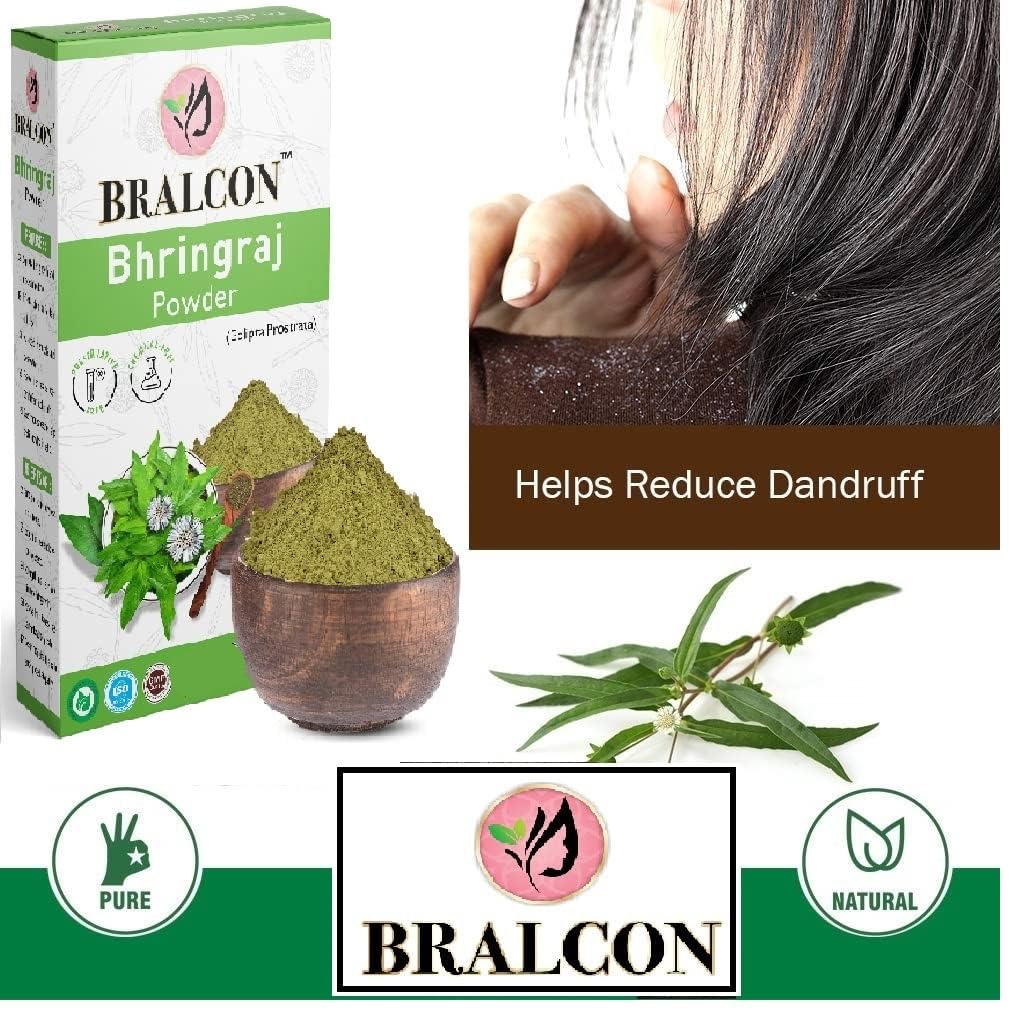 BRALCON Organic Bhringraj Powder 100g | 100% Pure Natural Eclipta Prostrata Powder for Hair Growth & Skin Care | Ayurvedic Hair Treatment | Promotes Healthy Scalp & Stronger Hair | Perfect for DIY Hair Masks & Natural Beauty Routines