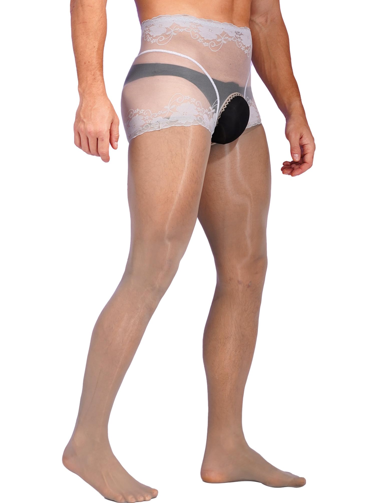 TiaoBug Men's Floral Lace Pantyhose - Sheer Hollow Out Tights Stockings for Crossdressing & Cosplay - Perfect for Halloween, Parties and Sensual Wear