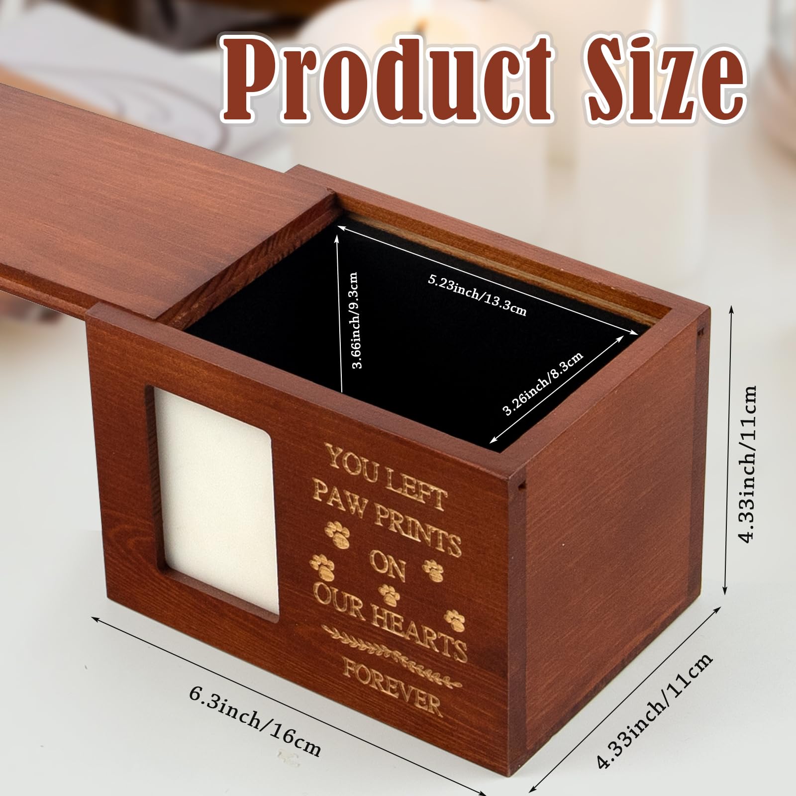 Wooden Pet Urn with Photo Frame - Memorial Keepsake for Cats & Dogs - Sympathy Gift for Pet Loss