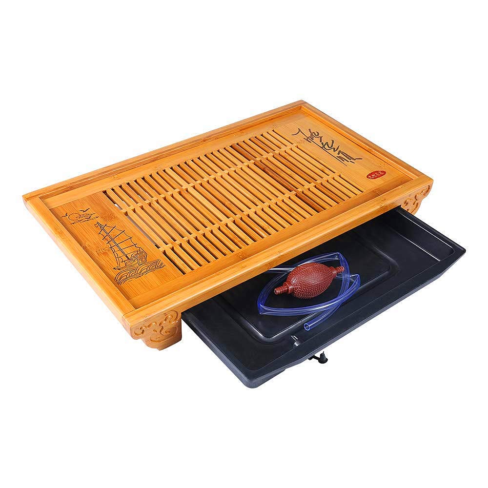 Premium Bamboo Tea Tray 19.7 Inch - Large Chinese Gongfu Tea Serving Tray with Water Storage & Drainage - Perfect for Home, Office & Tea Ceremonies - Elegant Tea Table Gift Set for Tea Lovers