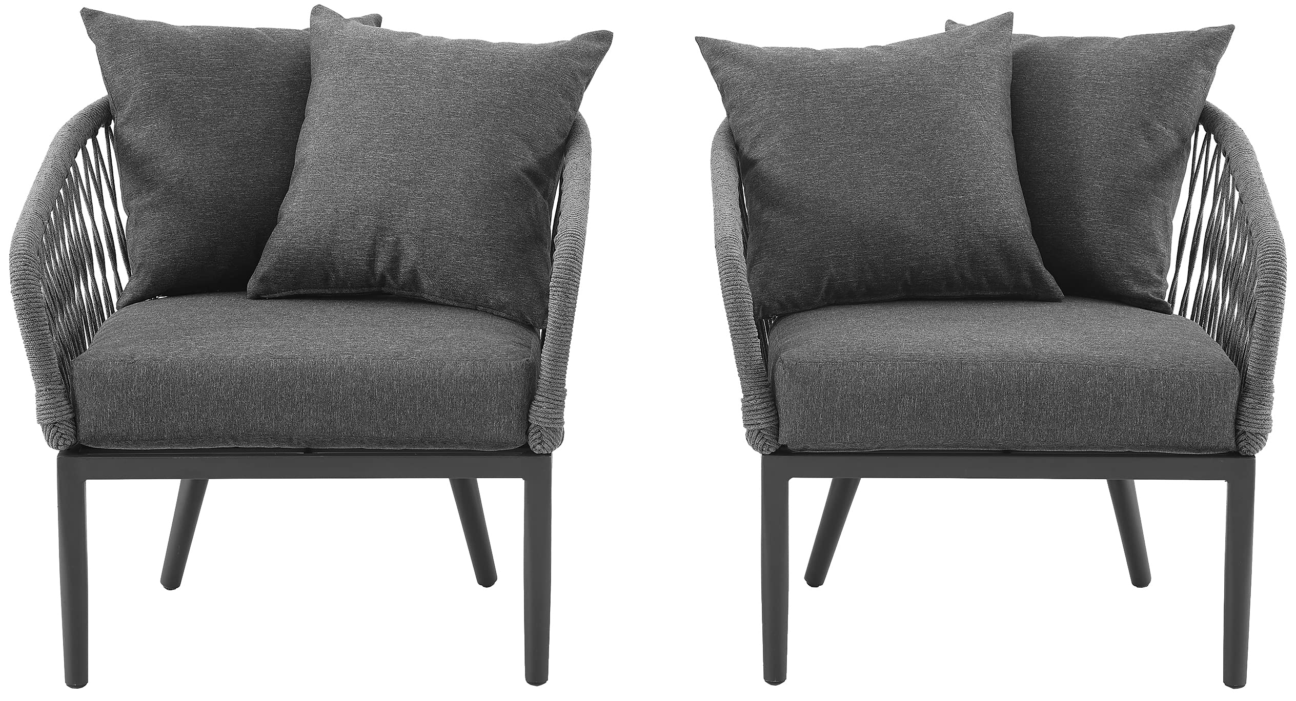 Crosley Dover 2-Piece Indoor Outdoor Chair Set - Matte Black Patio Chairs with Charcoal Cushions for Conversation, Porch, Deck, Garden & Backyard Relaxation