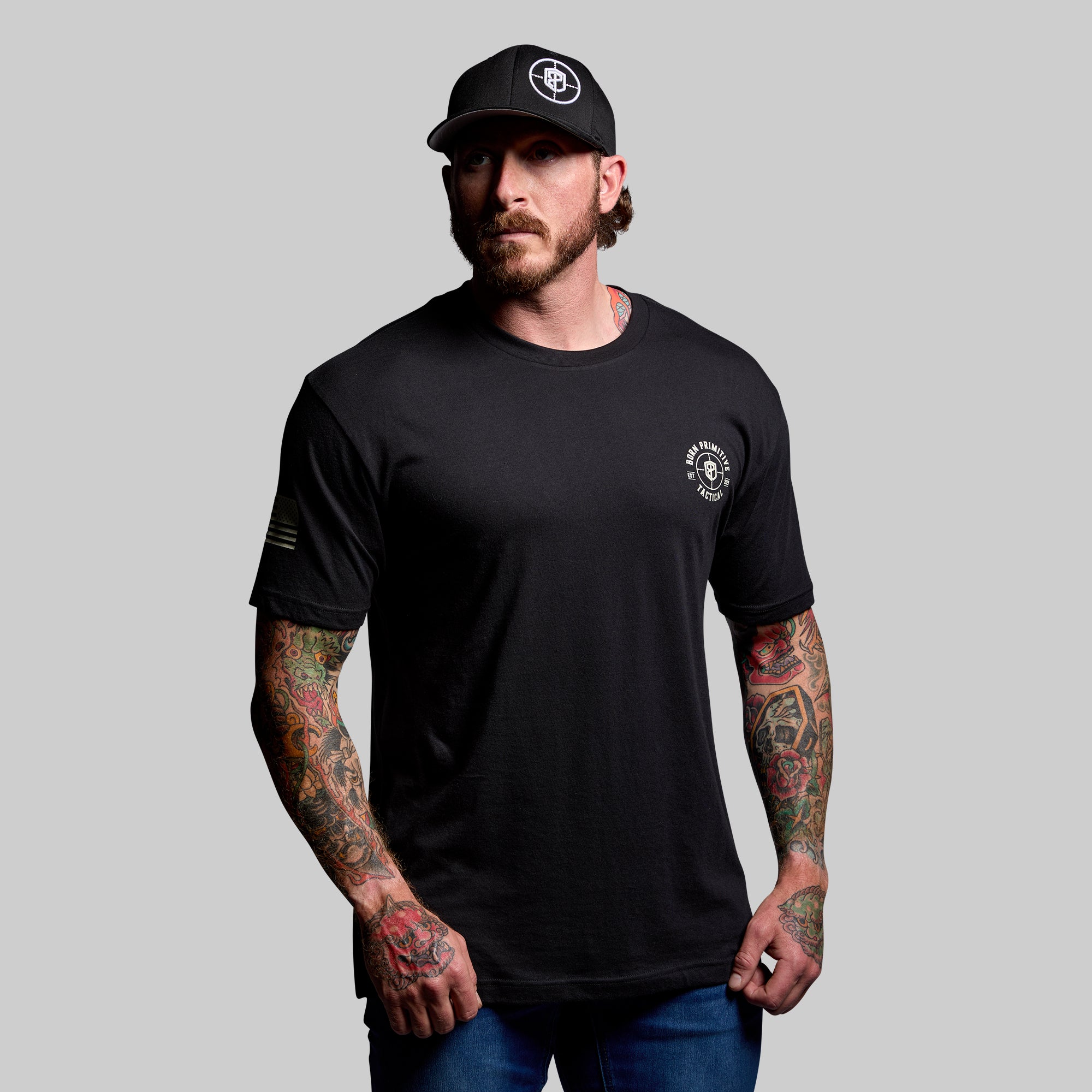 Tactical Skull T-Shirt for Men - Black Cotton Graphic Tee - Streetwear, Gym & Outdoor Activities