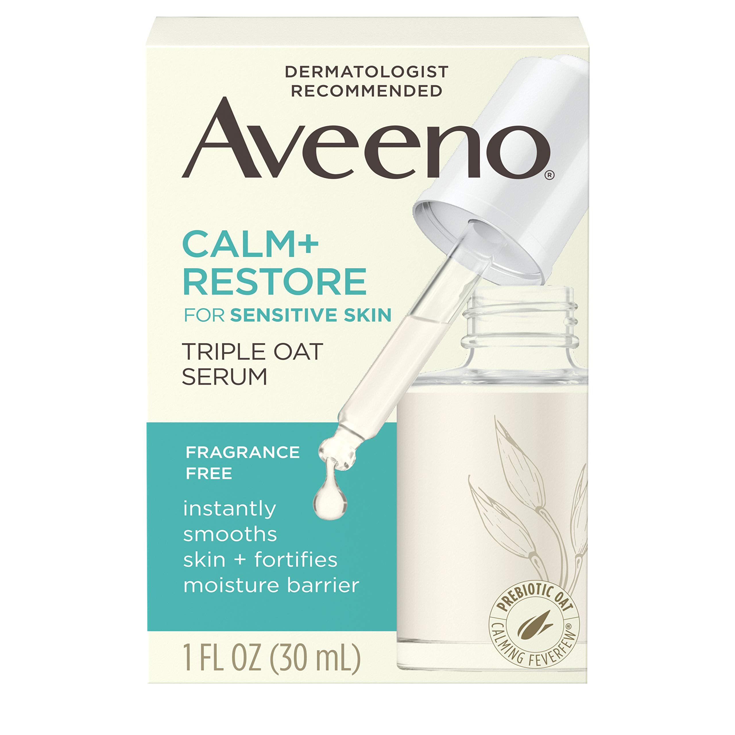 Aveeno Calm + Restore Triple Oat Hydrating Face Serum for Sensitive Skin - Gentle, Lightweight Facial Serum to Smooth & Strengthen Skin - Hypoallergenic, Fragrance-Free, Paraben-Free - 1 fl oz (5 Pack) - Perfect for Daily Skincare Routine & Soothing Irritated Skin