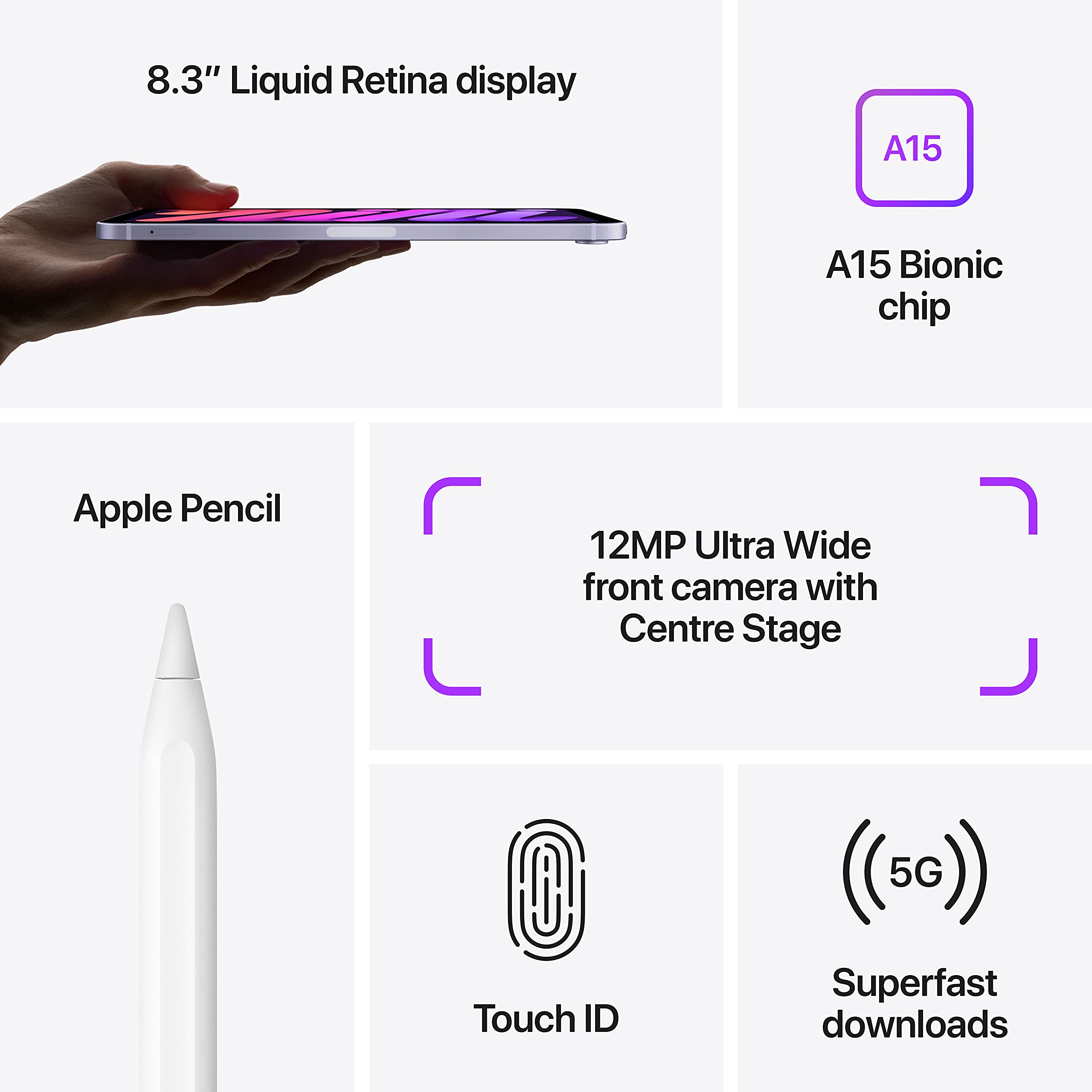 2021 Apple iPad Mini 8.3-inch Wi-Fi + Cellular 64GB Purple (Renewed) - Portable Tablet for Work, Travel & Entertainment | Fast A15 Bionic Chip, Stunning Retina Display