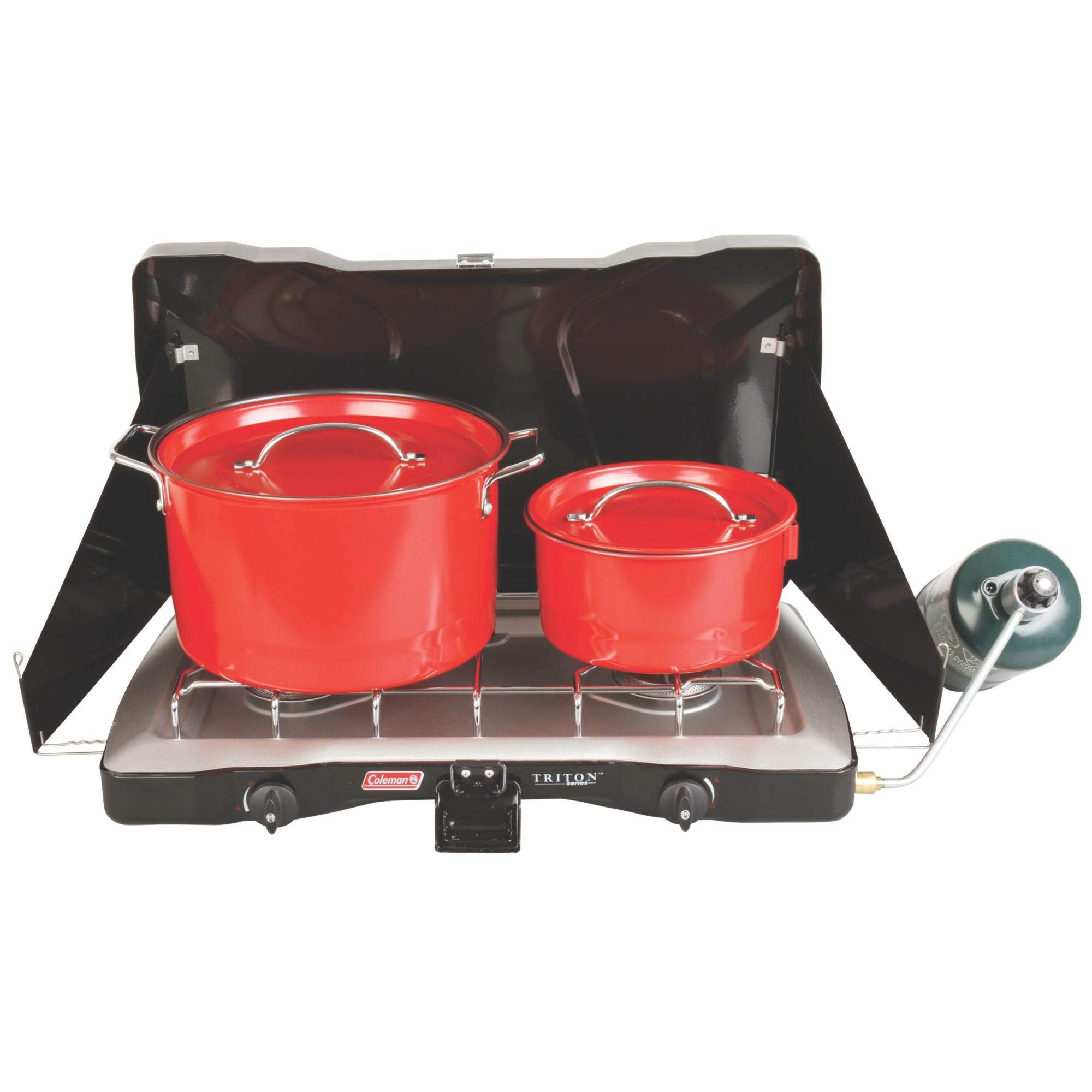 Coleman Triton 2-Burner Propane Camping Stove - Portable Outdoor Grill with Adjustable Flame, Wind Protection & 22,000 BTU for Camping, Tailgating, BBQ, Picnics & Backpacking - Perfect for Family Camping Trips & Outdoor Cooking Adventures