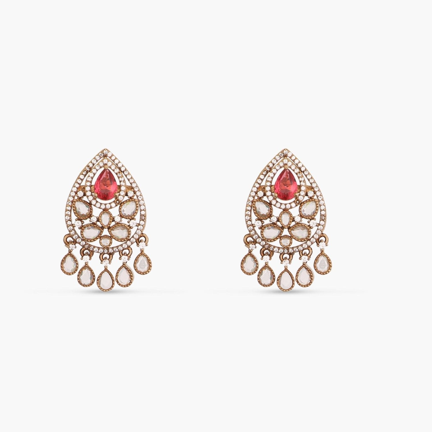 Delara Nakshtra CZ Red Stud Earrings for Women - Sparkling Cubic Zirconia Jewelry for Parties, Weddings & Special Occasions