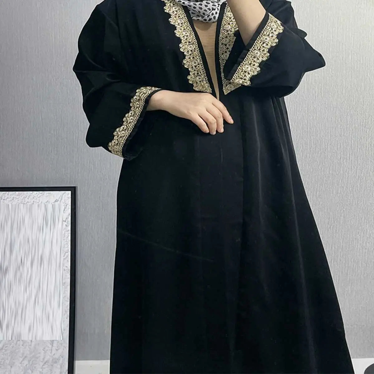 Elegant Broken Twill Embroidery Muslim Women's Cardigan Open Abaya Dress - Perfect for Prayer, Mosque & Special Occasions