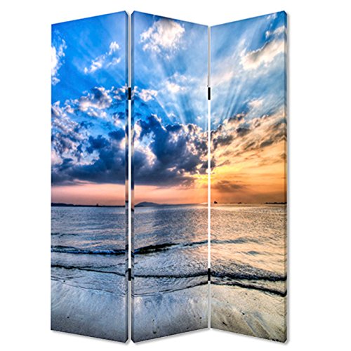 Screen Gems Seaside Serenity Room Divider - 3 Panel Folding Privacy Screen for Home & Office - Perfect for Bedroom, Living Room, and Beach House Decor