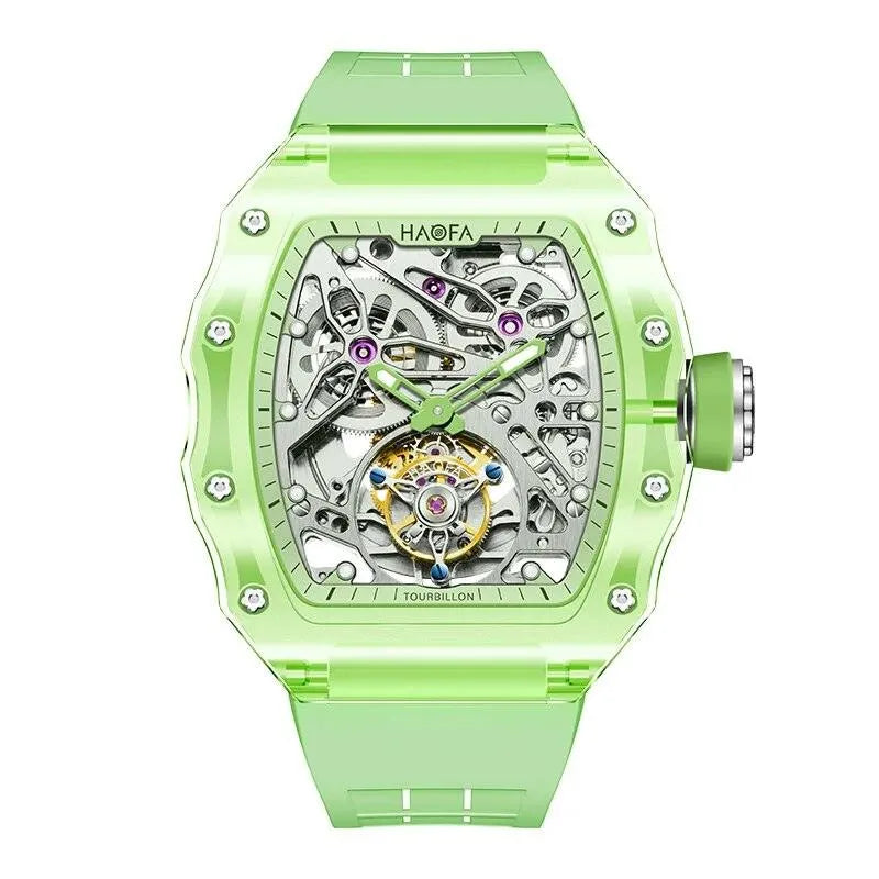 Haofa Luxury Men's Flying Tourbillon Watch - Crystal Clear Transparent Skeleton Design, Waterproof, Luminous, Automatic Mechanical Movement (Model 2201) - Perfect for Business, Formal Events & Luxury Gift Giving