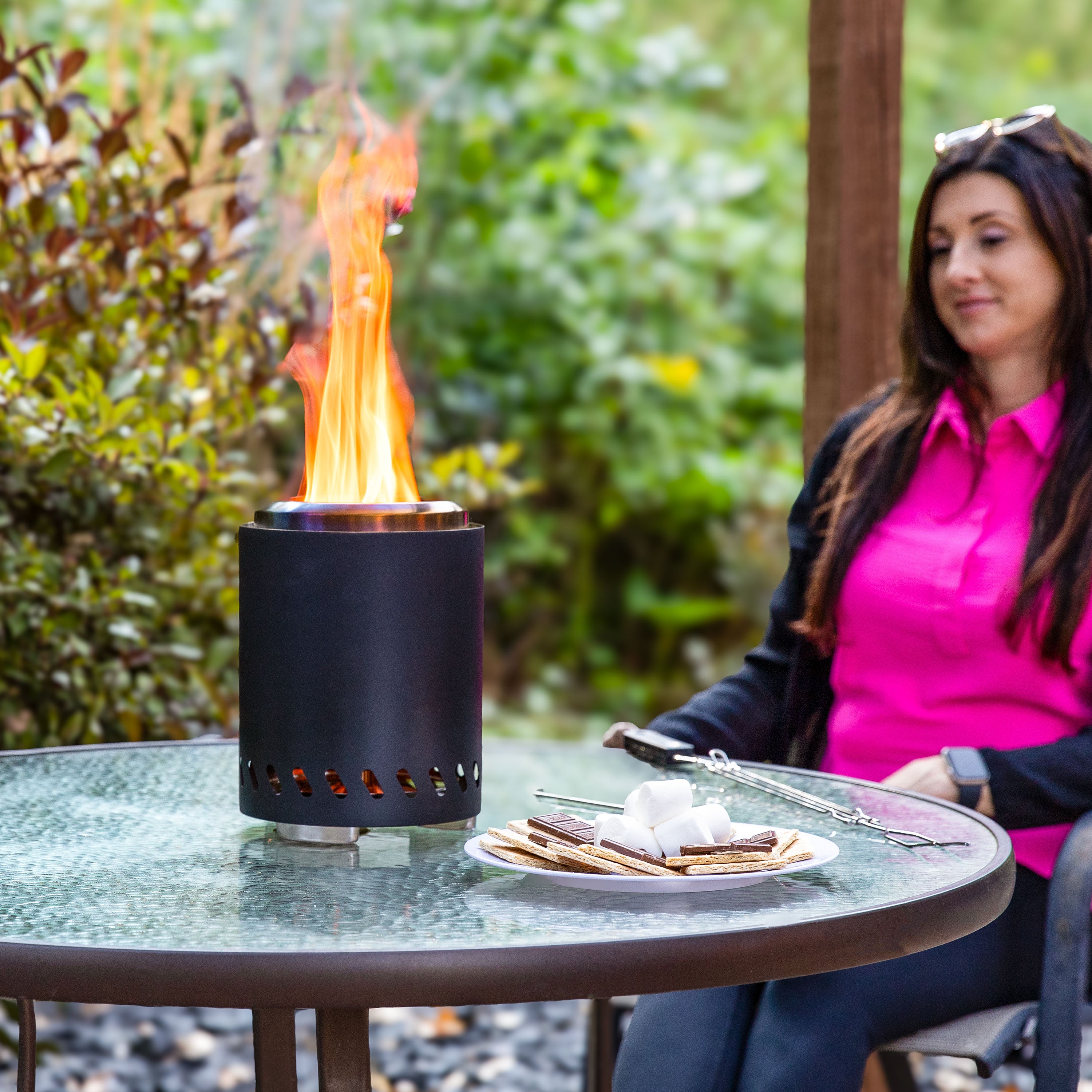 Sunnydaze Smokeless Fire Pit Tabletop - Triple Burn Design for Outdoor Patio, Deck, Camping & Backyard Gatherings