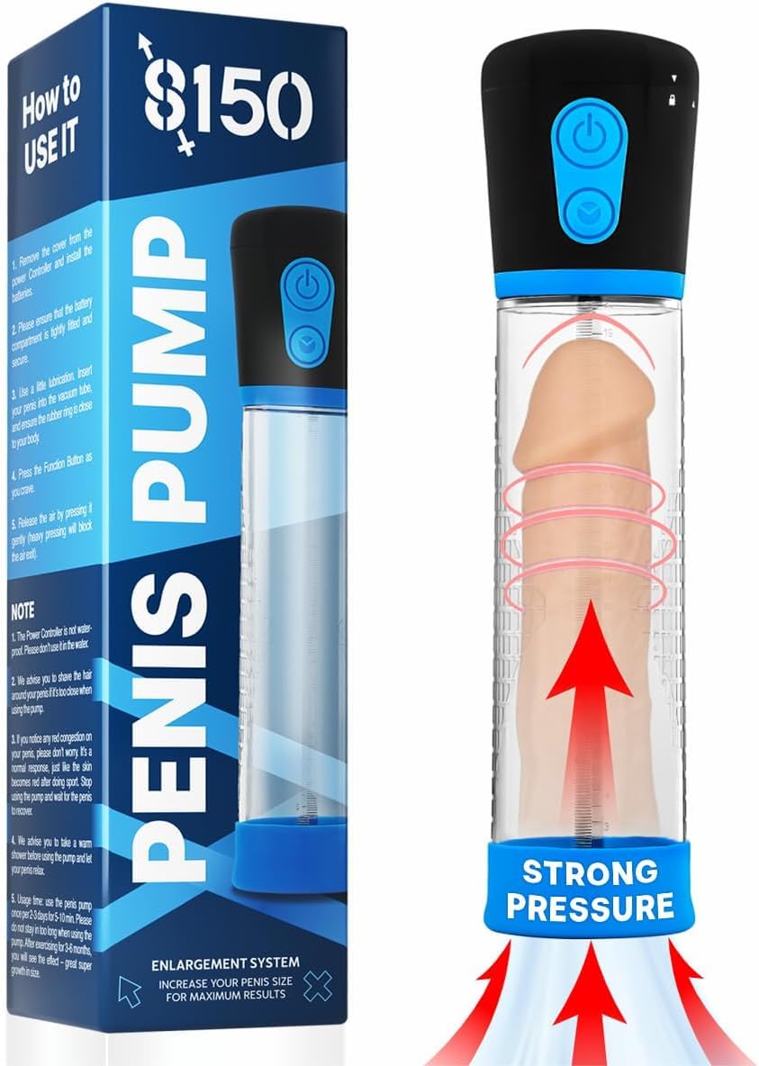 Electric Penis Pump for Men - Automatic Vacuum Enlargement Device with 3 Suction Modes | Male Enhancement & Pleasure Toy | Perfect for Solo Play, Couples & Intimate Moments | Blue Adult Sex Toy