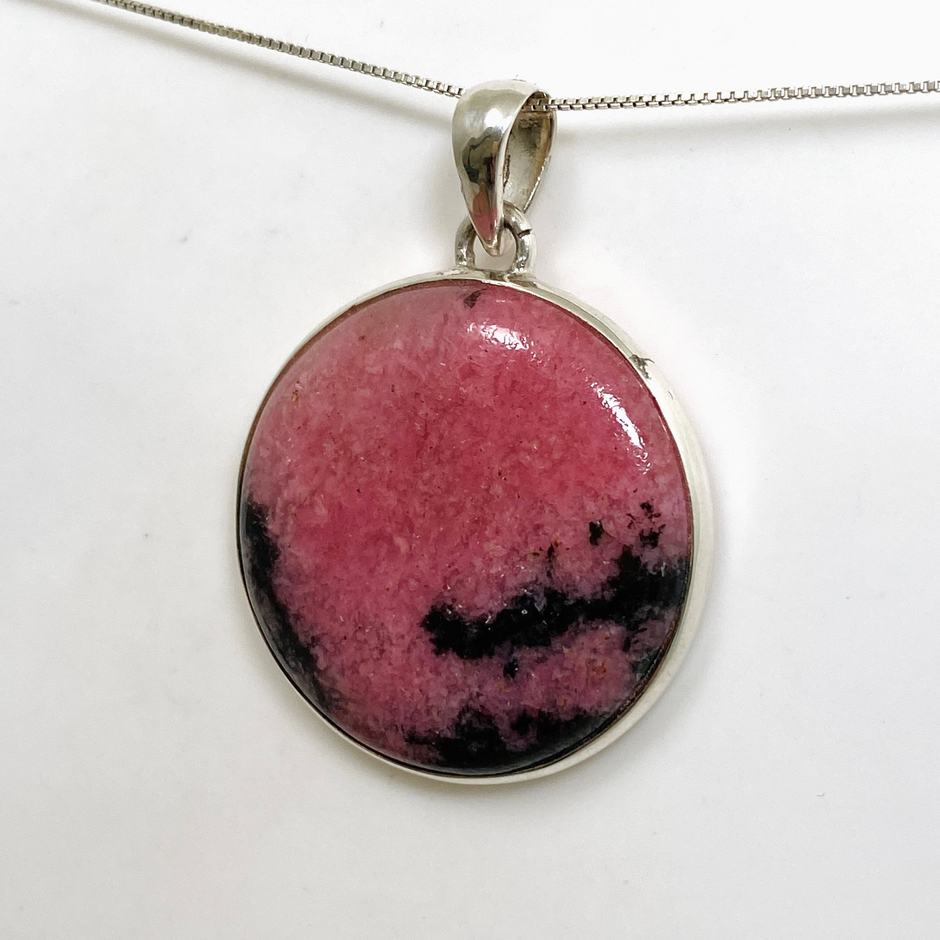 Natural Rhodonite Round Cabochon Pendant - 925 Sterling Silver Jewelry PPGJ1057 for Healing, Meditation & Spiritual Gifts