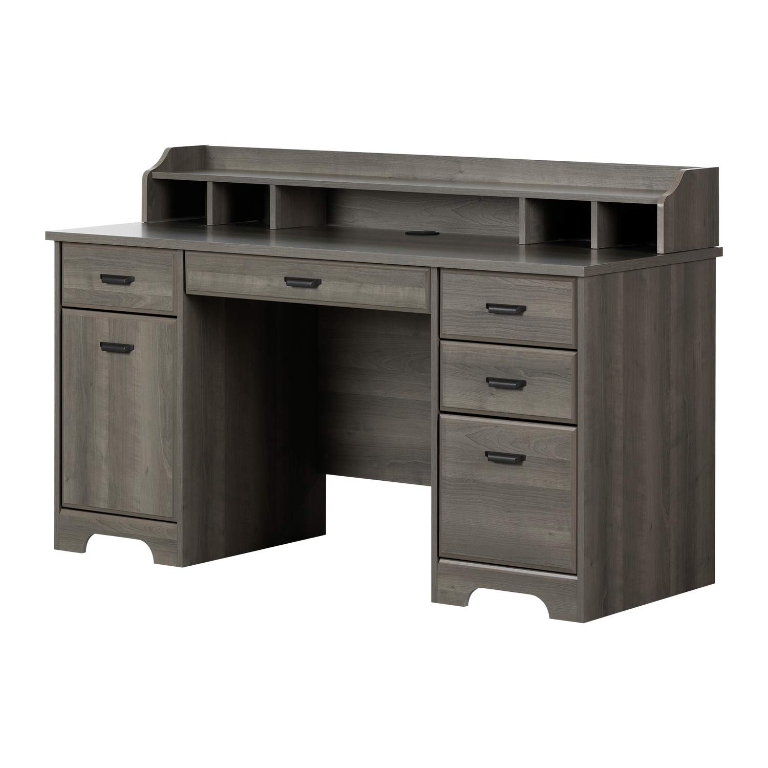 South Shore Versa Computer Office Desk with Built-in Power Bar, Gray Maple - Perfect for Home Office, Gaming & Study Workspace