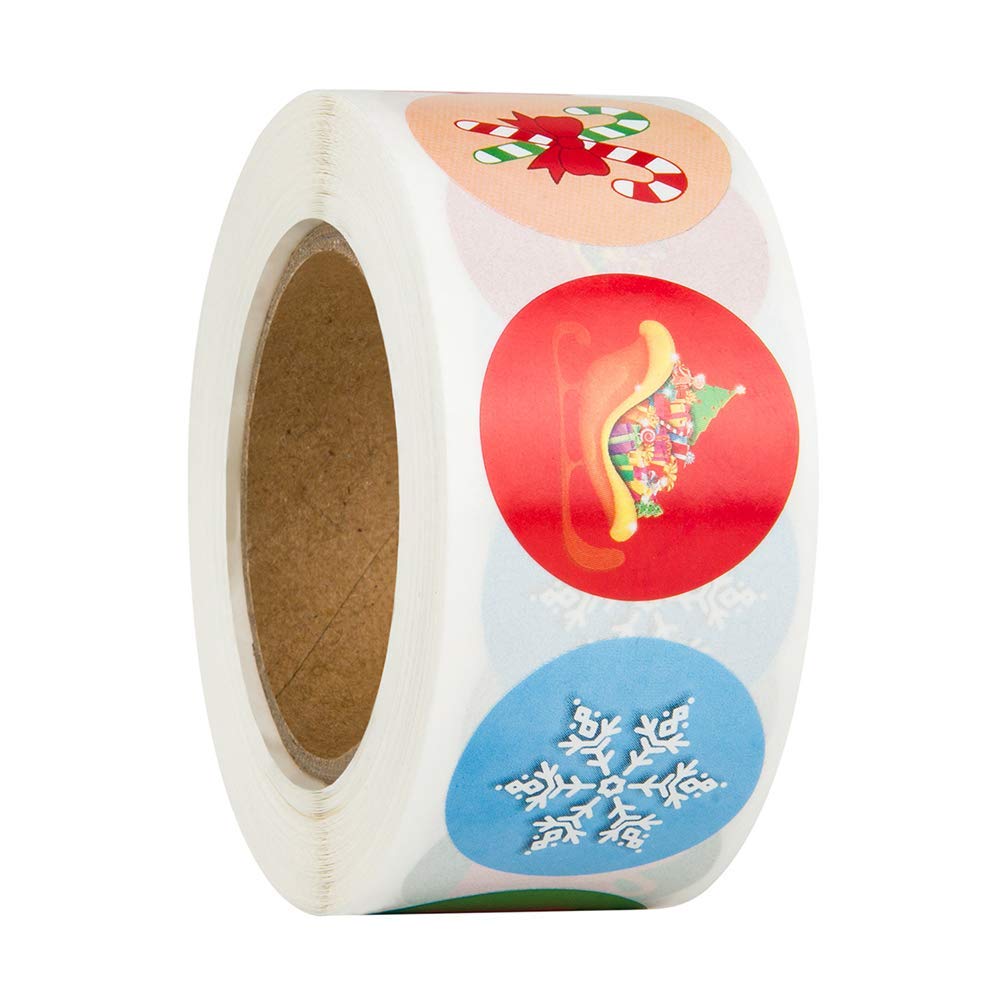 500Pcs Christmas Kraft Gift Tag Stickers Roll - Holiday Tree Labels, Reindeer & Merry Christmas Stickers for Xmas Decorations, DIY Crafts, Scrapbooking - Perfect for Gift Wrapping, Party Favors & Festive Home Decor