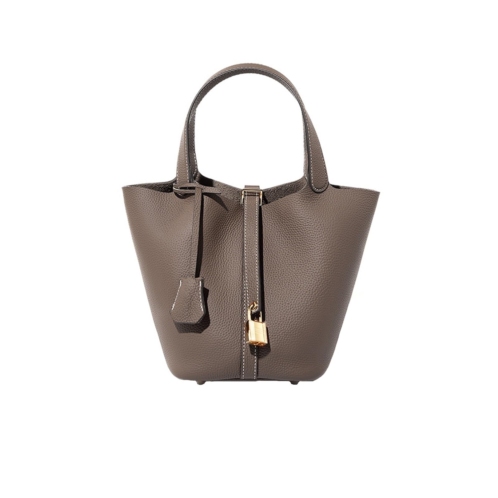 Genuine Leather Bucket Bag for Women - Stylish Handbag with Inner Pocket & Lock - Perfect for Shopping, Travel, Work & School - Durable Tote Purse for Everyday Use