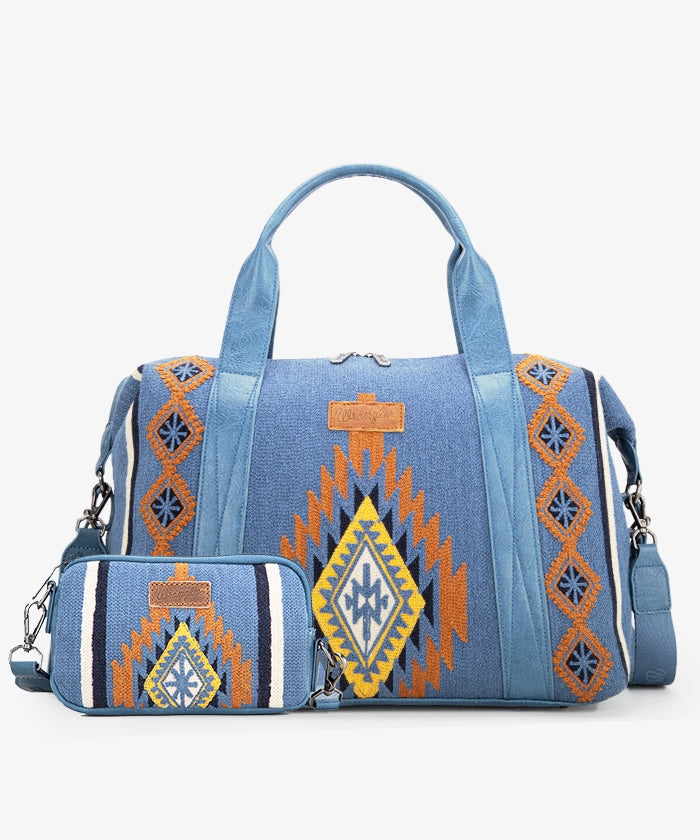 Wrangler Aztec Knitted Trolley Sleeve Duffle Bag - Stylish Travel Duffel with Laptop Compartment | Perfect for Weekend Trips, Gym & Airplane Carry-On