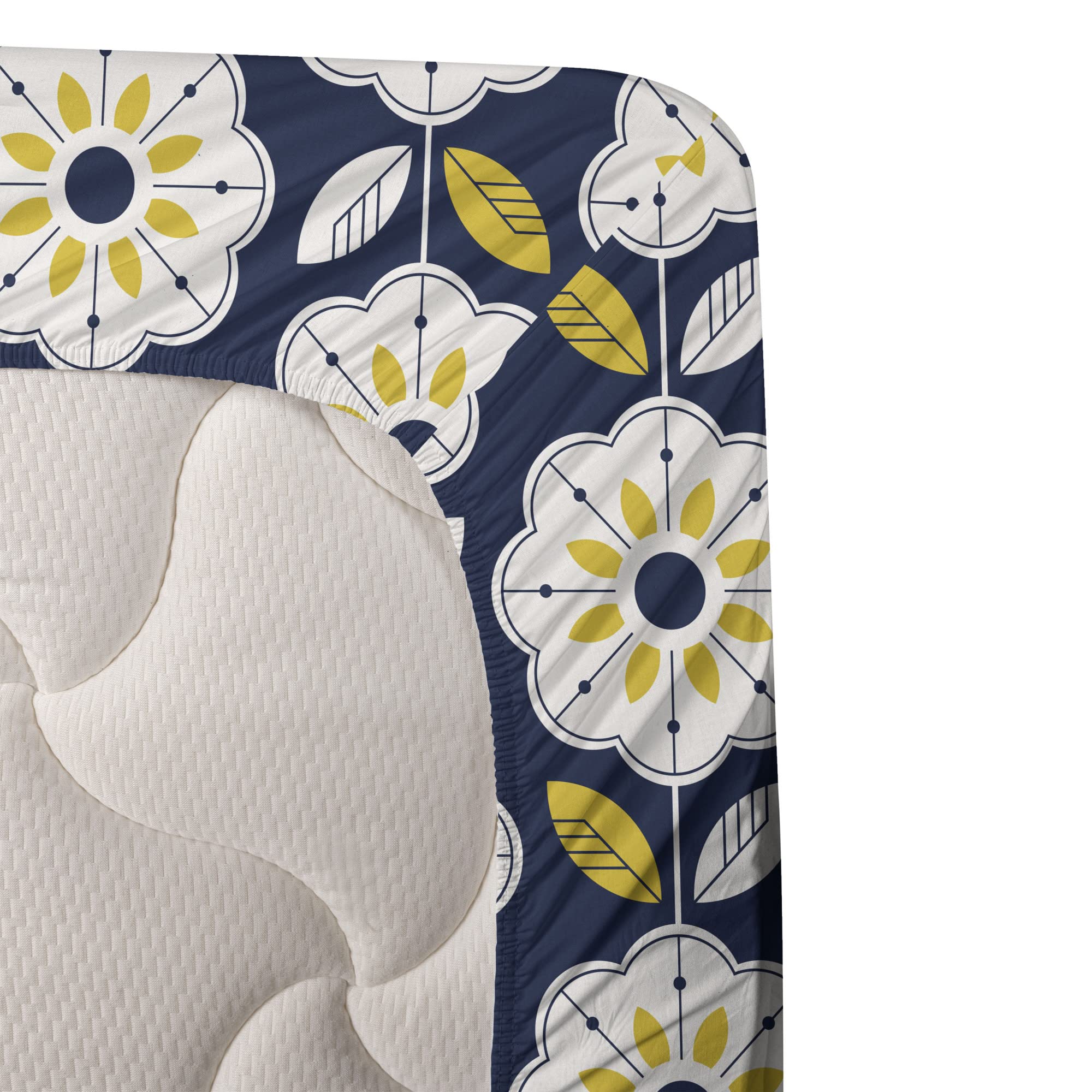 Ambesonne Floral King Sheet Set - Scandinavian Style 8-Petal Flower Design, 4-Piece Bedding Set with Fitted Sheet, Flat Sheet & Pillowcases in Indigo Multicolor - Perfect for Master Bedroom, Guest Room & Vacation Homes