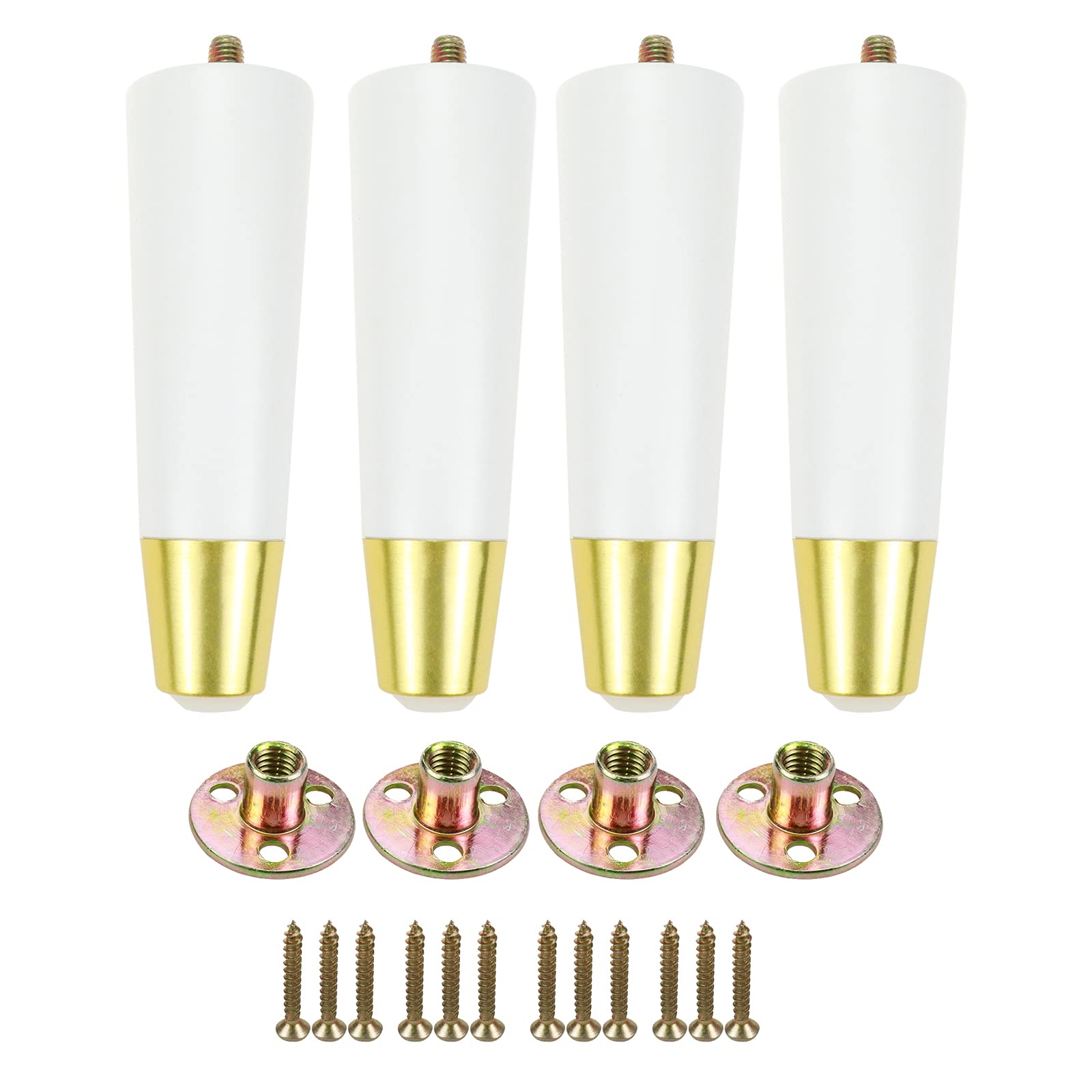 6 Inch Wood Round Tapered Gold Furniture Legs - Set of 4 Replacement Feet in White | Perfect for Sofa, Chair, Table & Cabinet Upgrades | Modern Home Decor Accessories