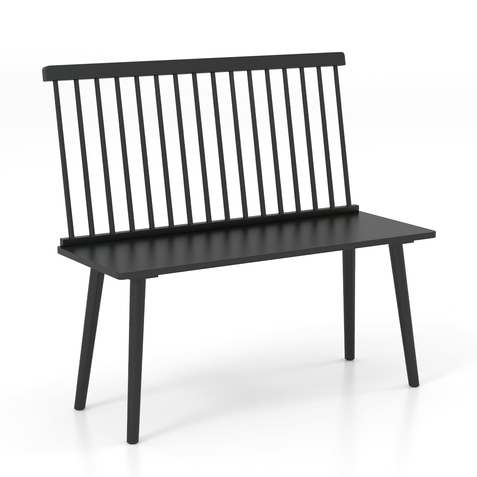 Giantex Black Windsor Dining Bench with Spindle Back & Anti-Slip Foot Pads - Farmhouse Style Rubber Wood Entryway Bench for Living Room, Dining Room, Hallway - Perfect for Farmhouse Decor, Small Space Seating & Cozy Home Entryways