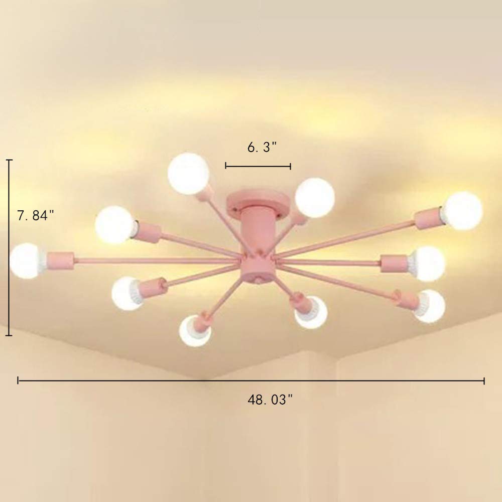 RUNNUP Modern Nordic Sputnik Chandelier - 10-Light Semi-Flush Mount Ceiling Fixture in Pink, Metal Suspension Lighting for Kitchen, Dining Room & Living Room | Contemporary Space-Saving Design for Small Apartments & Modern Homes