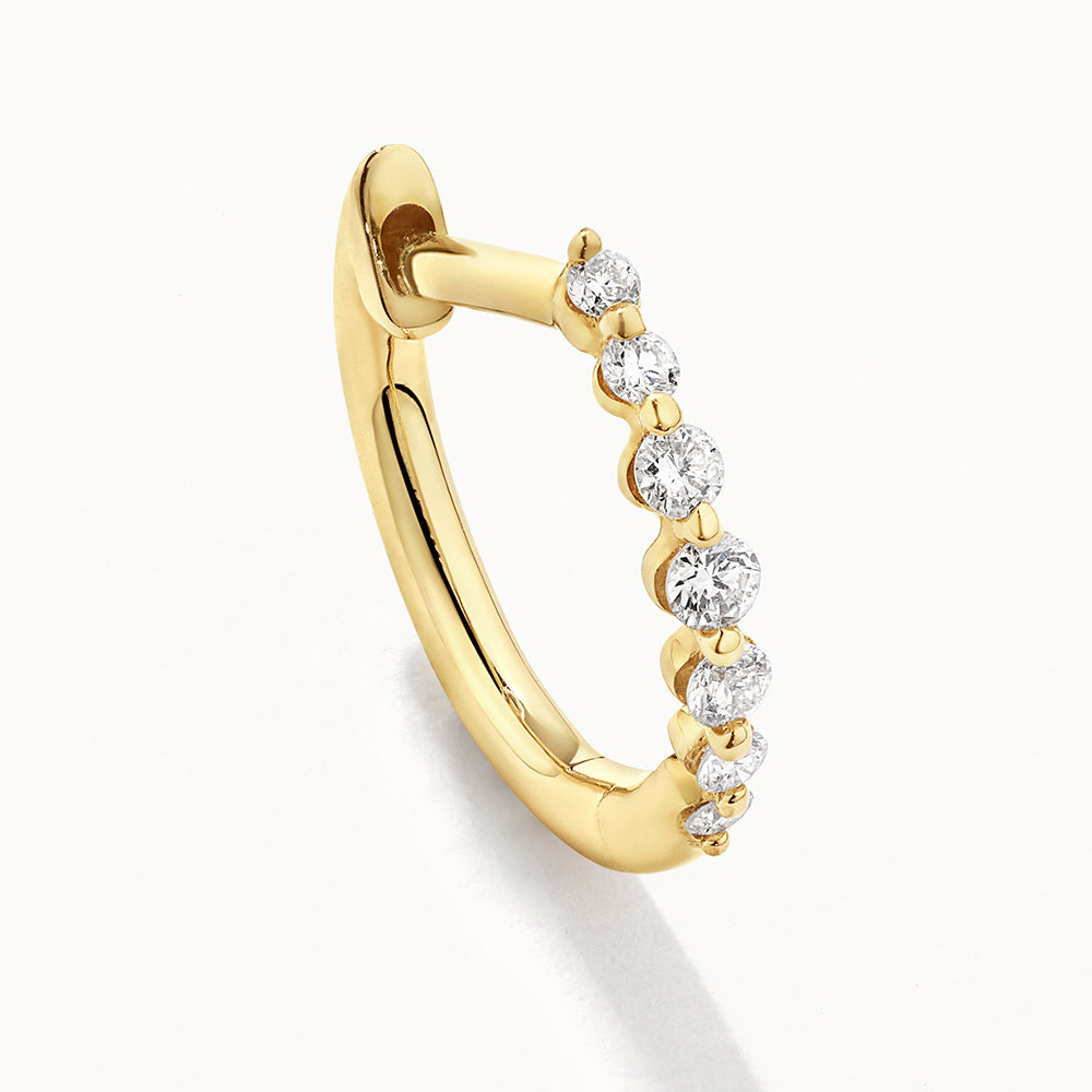 10K Gold Graduated Diamond Huggie Hoop Earrings - Elegant Everyday Wear for Women