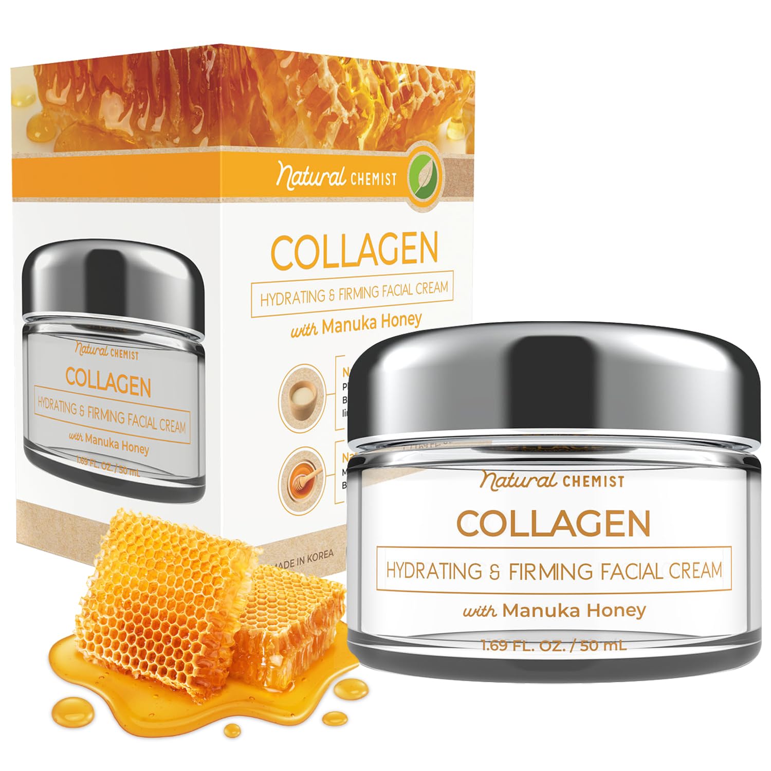Collagen & Manuka Honey Daily Face Moisturizer - pH Balancing, Anti-Aging & Skin Firming Cream | Dermatologist Tested, Cruelty-Free Korean Skincare for Dry, Oily & Sensitive Skin | 1.69 fl oz | Perfect for Morning & Night Routine, Travel-Friendly Skincare Essential