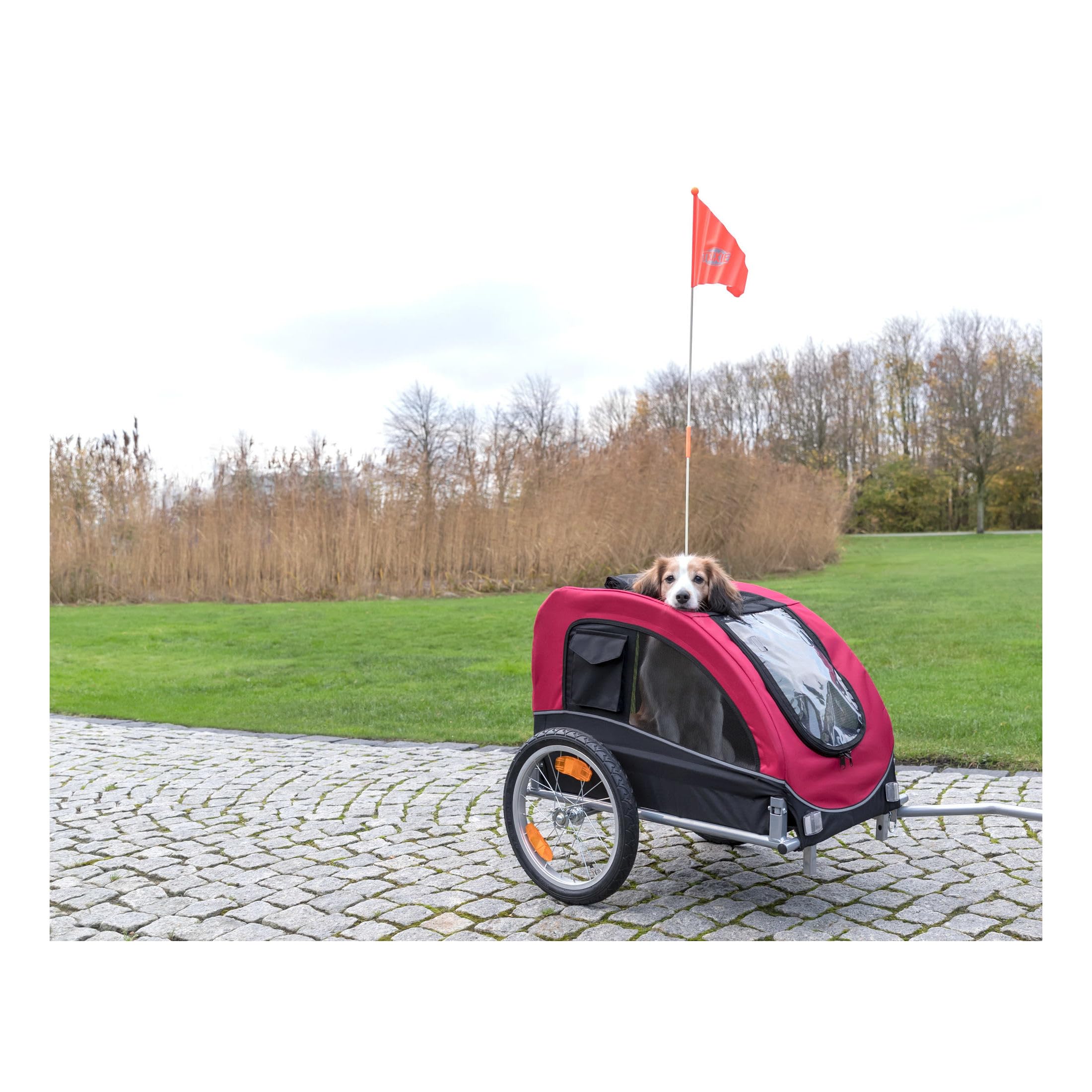 TRIXIE Convertible Dog Bike Trailer & Pet Stroller for Small to Medium Dogs up to 48 lbs - Lightweight, Quick Setup, Foldable Design - Perfect for Cycling, Jogging & Outdoor Adventures (Red)