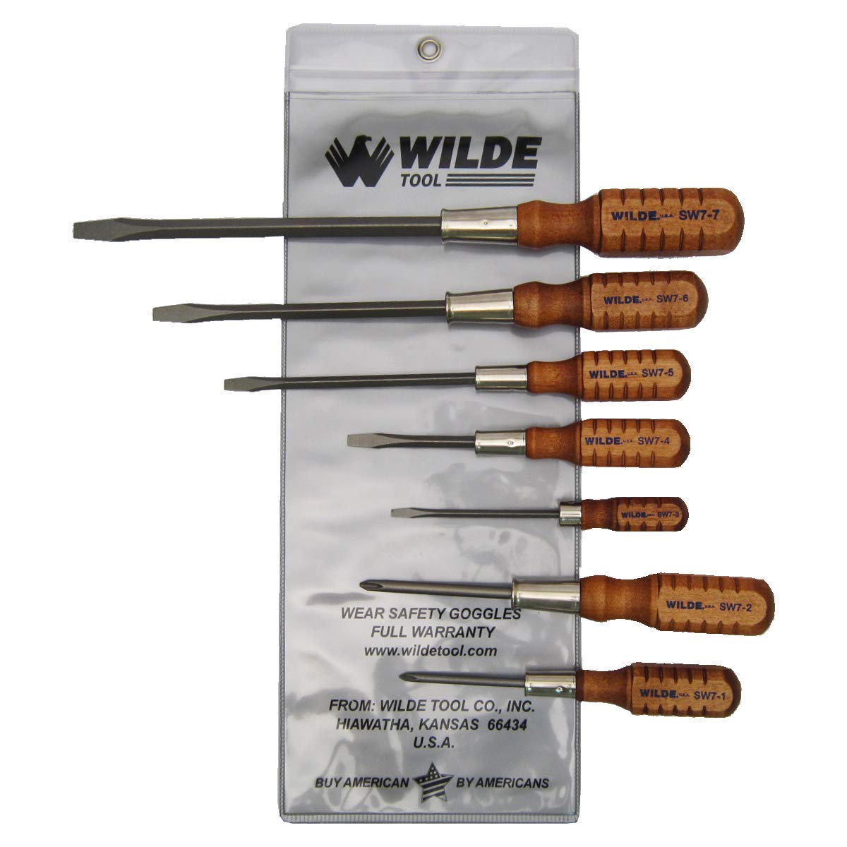 Wilde Tool SW7/VP 7-Piece Wooden Handle Screwdriver Set with Vinyl Pouch - Premium Screwdrivers for Home Repair, DIY Projects & Professional Use
