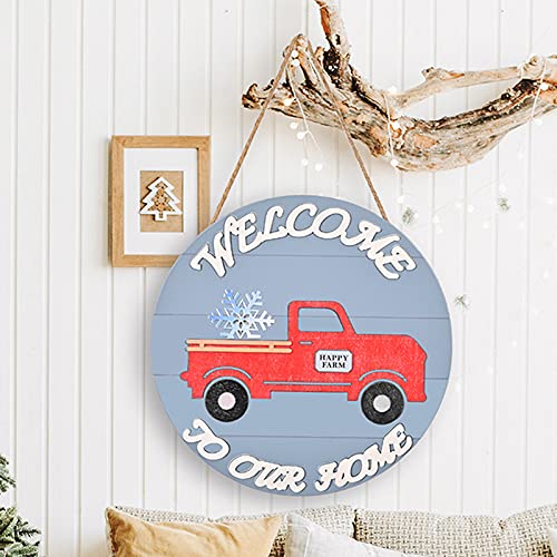 Farmhouse Holiday Welcome Sign - 12PCS Interchangeable Seasonal Icons Round Wood Hanging Decor for Christmas Halloween Easter Thanksgiving - Front Door Porch Decorations for Year-Round Festive Home Decor