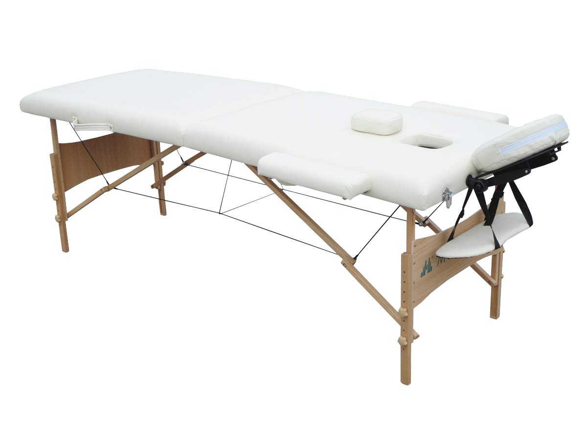 Mobiclinic® Portable Folding Massage Table - 73.23 x 23.62 Inch Adjustable Beauty Spa Bed with Headrest & Carry Bag - 330 lb Weight Capacity - Cream Wood Finish - Perfect for Professional Massage, Lash Extensions, Physiotherapy & Home Spa Treatments