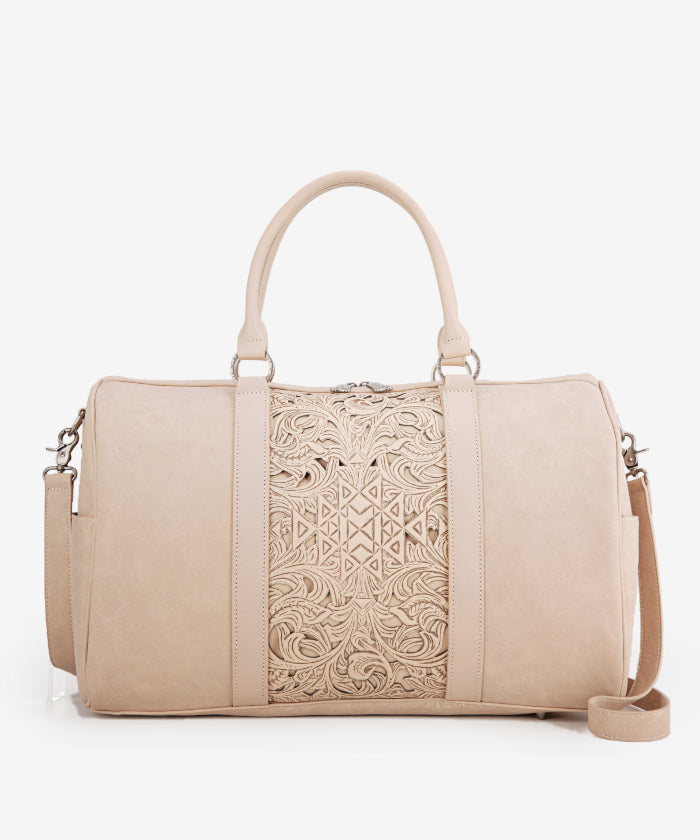Trinity Ranch Aztec Tooled Leather Weekender Bag - Stylish Travel Duffel for Women & Men - Perfect for Weekend Getaways, Gym, Work & Overnight Trips