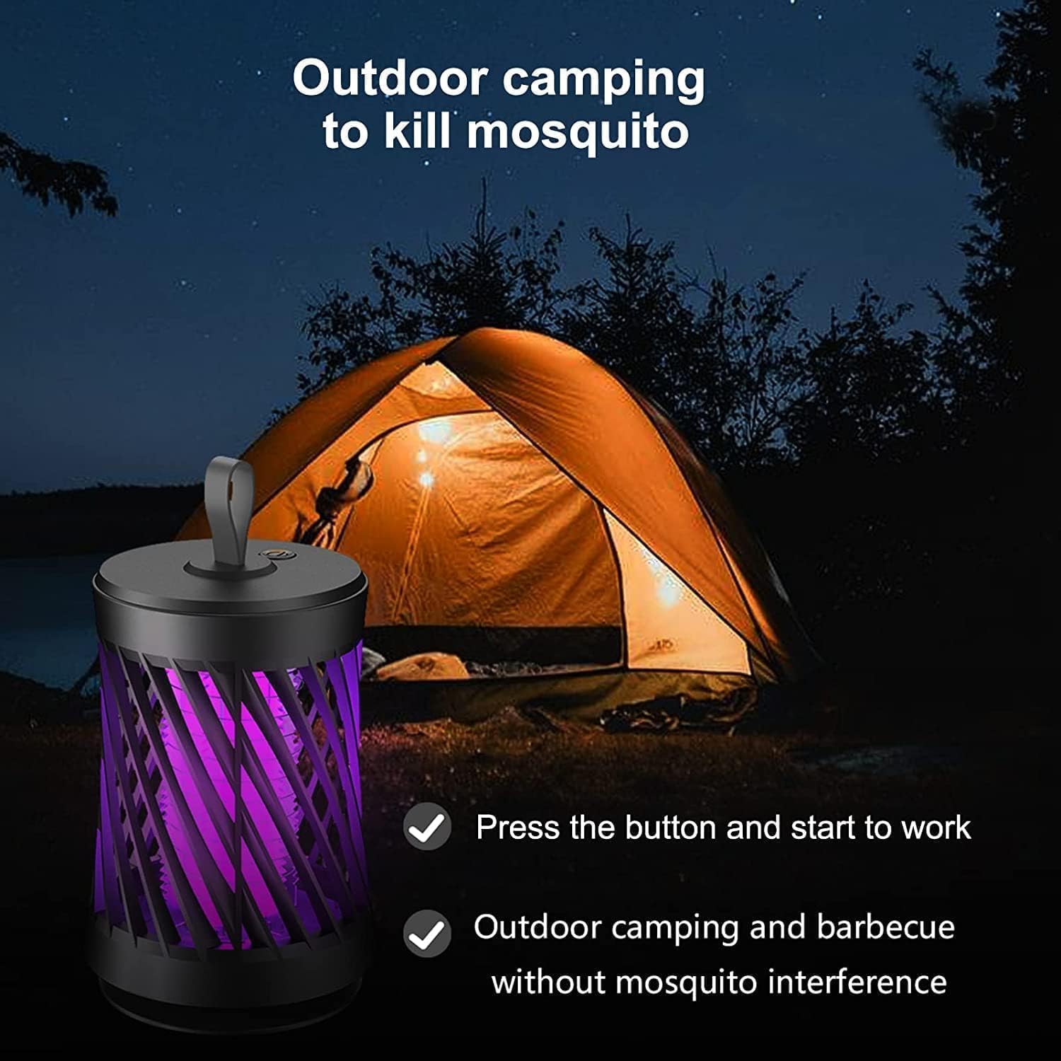 USB Powered Electric Mosquito Killer Lamp - Indoor/Outdoor Bug Zapper with LED Light for Home, Patio & Camping | Black Mosquito Trap Machine for Bedroom, Yard & Travel