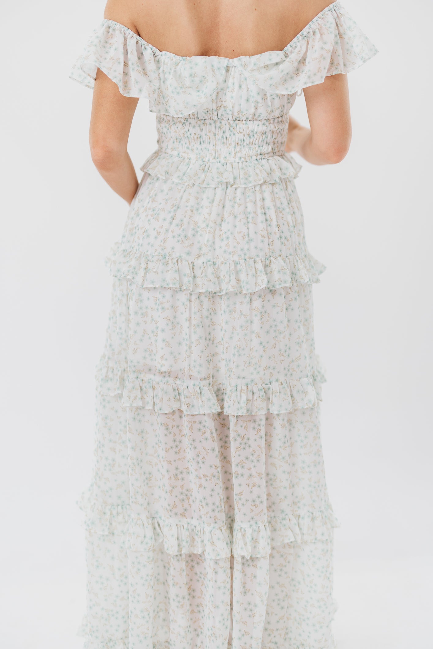 Astrid Ruffle Detail Maxi Dress in Sage Floral - Bump Friendly Maternity Dress for Pregnancy & Nursing | Perfect for Baby Showers, Weddings & Summer Vacations