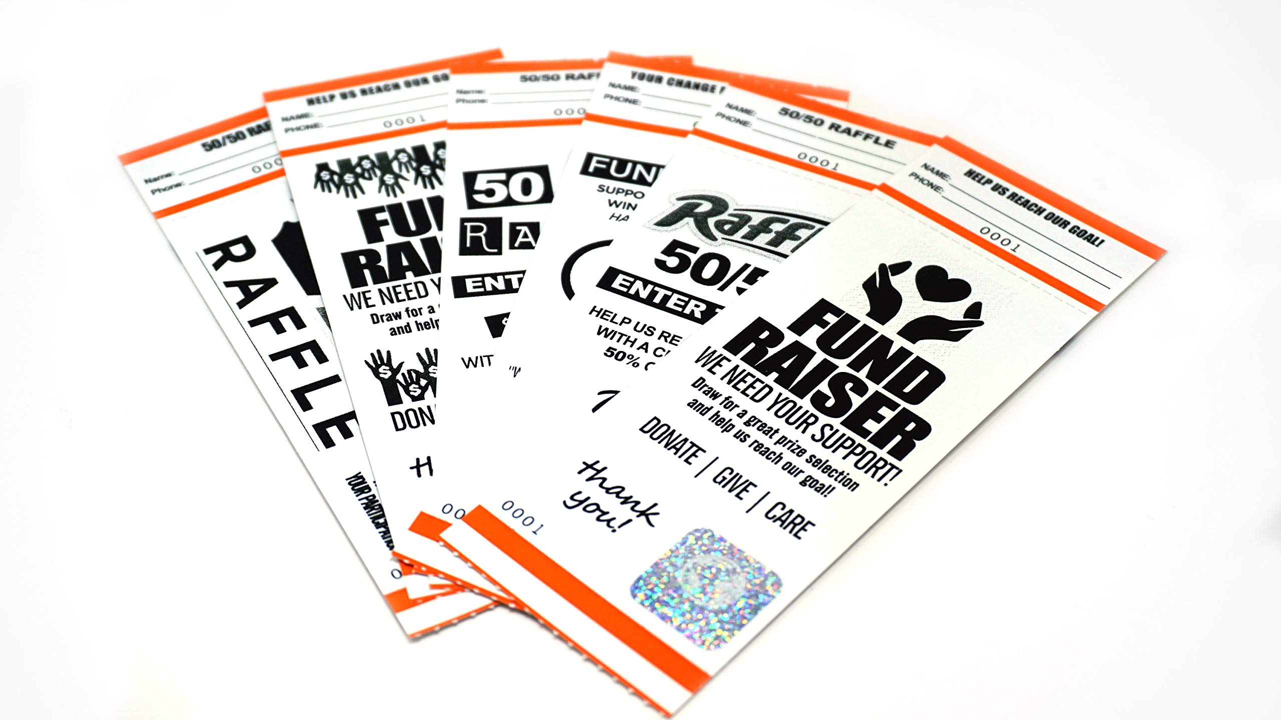 50/50 Raffle Tickets (Box of 100) - Orange Event Fundraising Tickets by MyZone Printing - Fast & Secure for Charity Events, School Fundraisers & Community Raffles