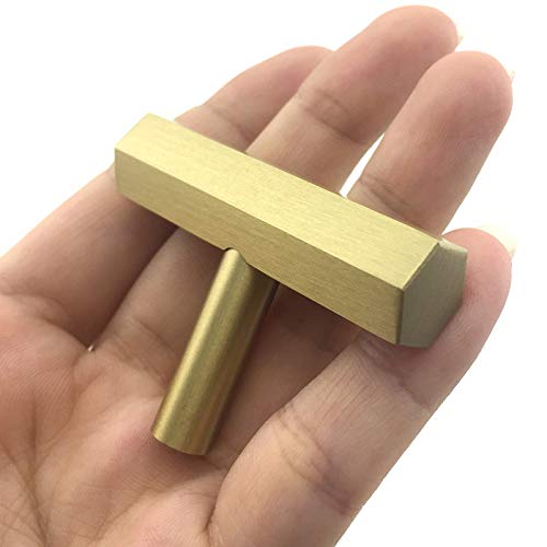 Hexagon Solid Brass Cabinet Knobs - Gold 4-Pack for Kitchen & Dresser