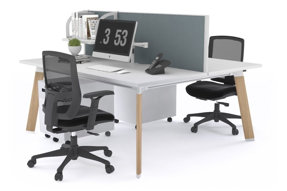 2 Person Workstation with Wood Imprint Frame - 1200L x 700W - Perfect for Home Office, Coworking Spaces & Small Business Teams
