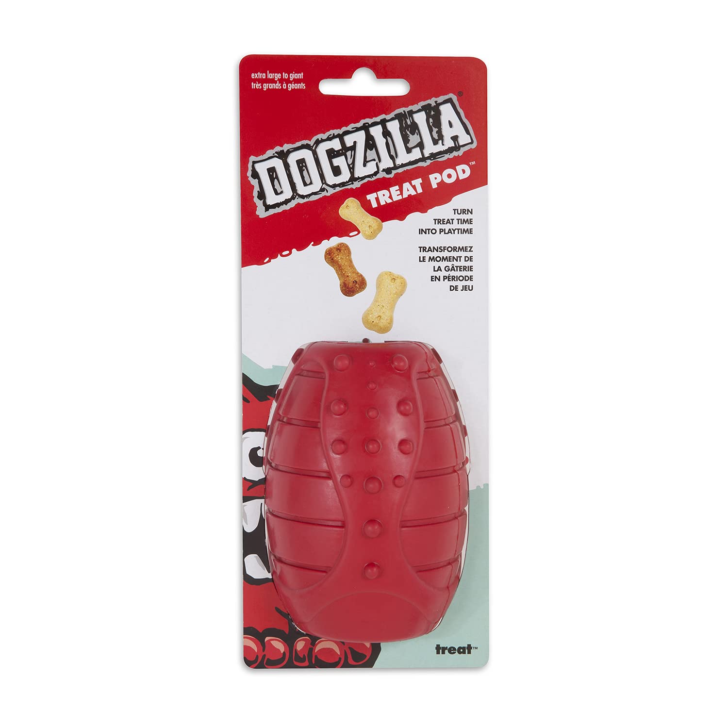 Dogzilla Treat Pod Toy for Small Dogs - Interactive Chew Toy with Treat Dispenser, Red - Perfect for Training, Boredom Relief & Dental Health