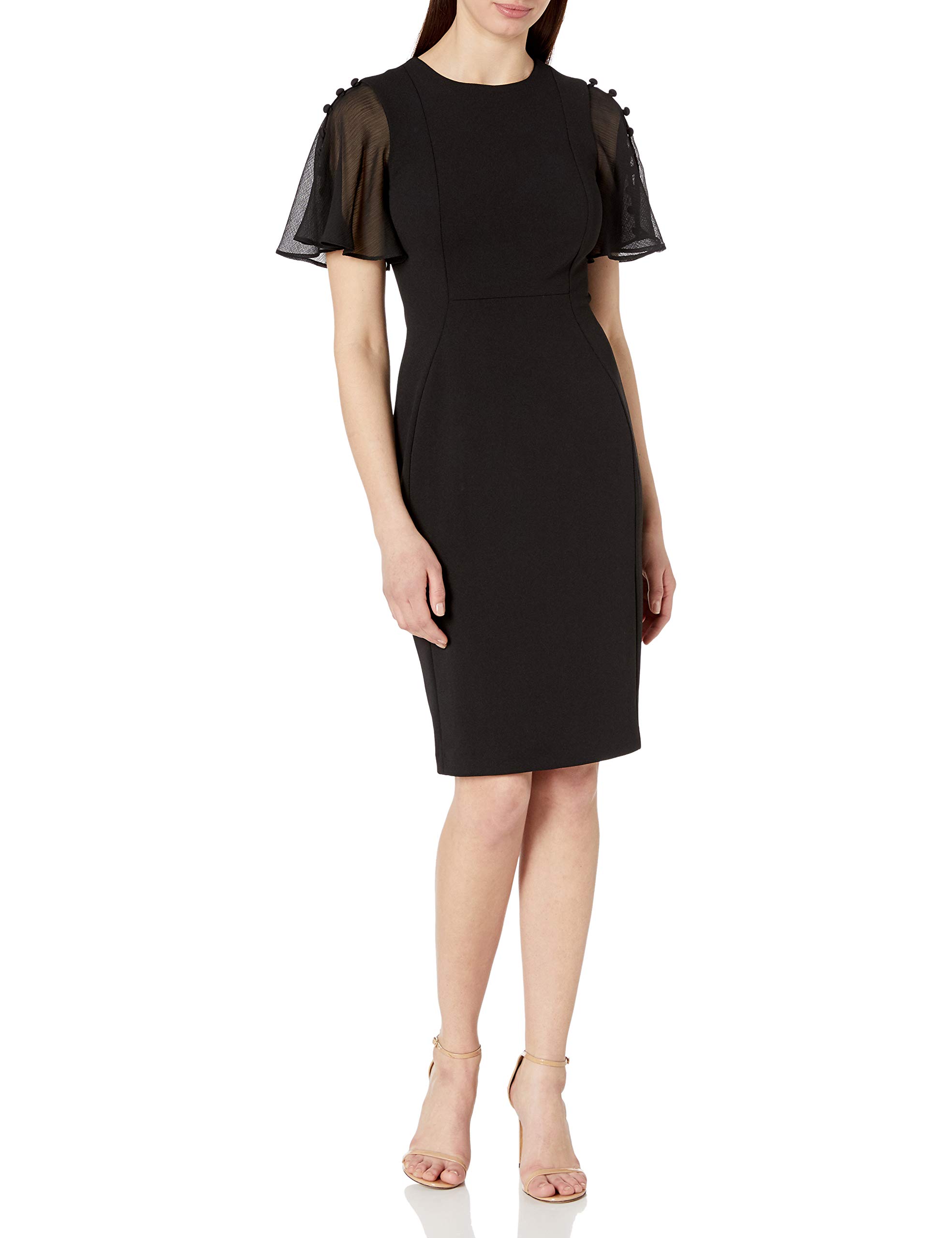 Calvin Klein Women's Button-Down Chiffon Flutter Sleeve Sheath Dress - Elegant Office & Evening Party Wear