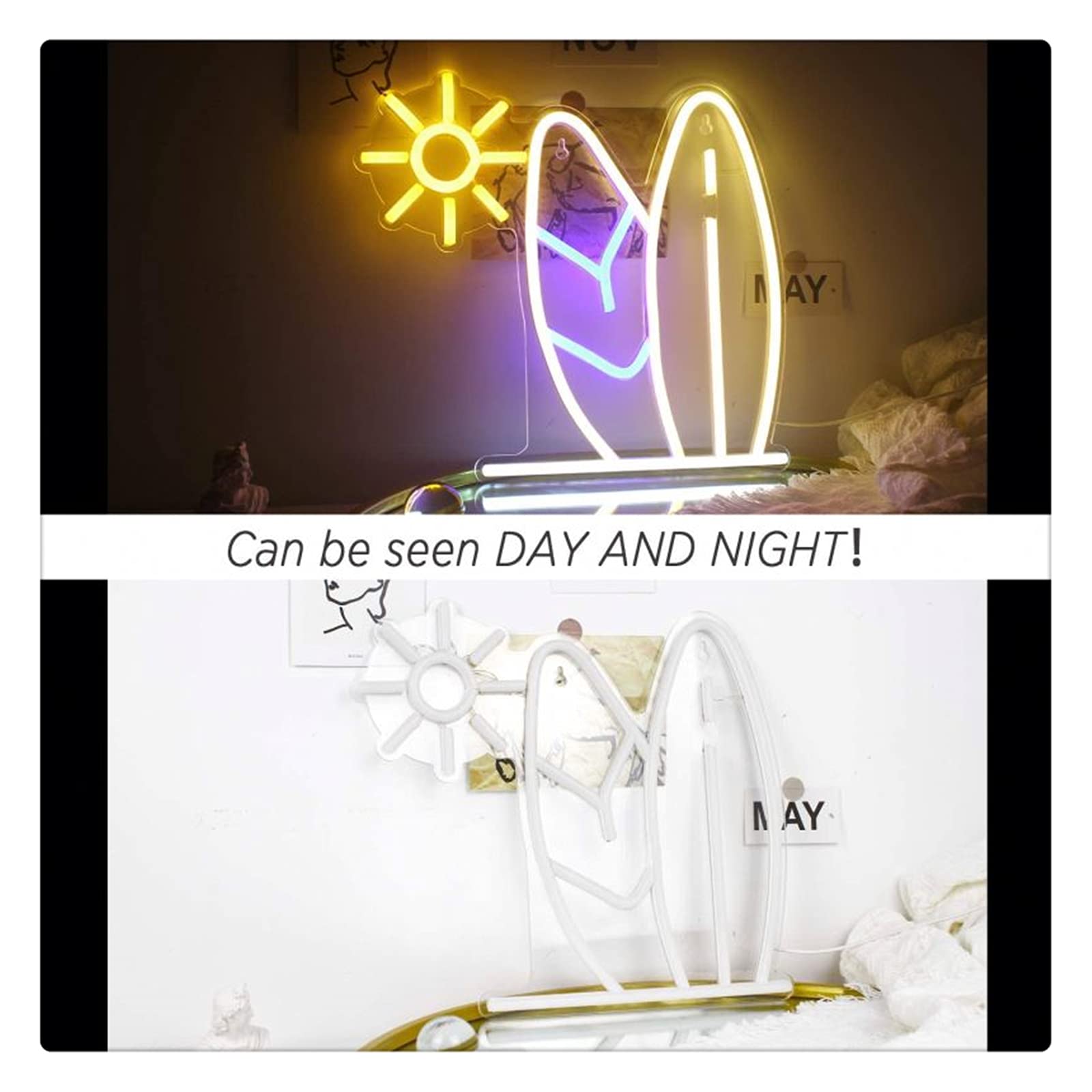 Sun And Surfboard LED Neon Sign - Summer Surfing Themed Wall Decor Light for Home, Kids Room, Bar, Party, Christmas & Wedding - Perfect for Beach Themed Parties, Coastal Home Decor & Neon Art Collection