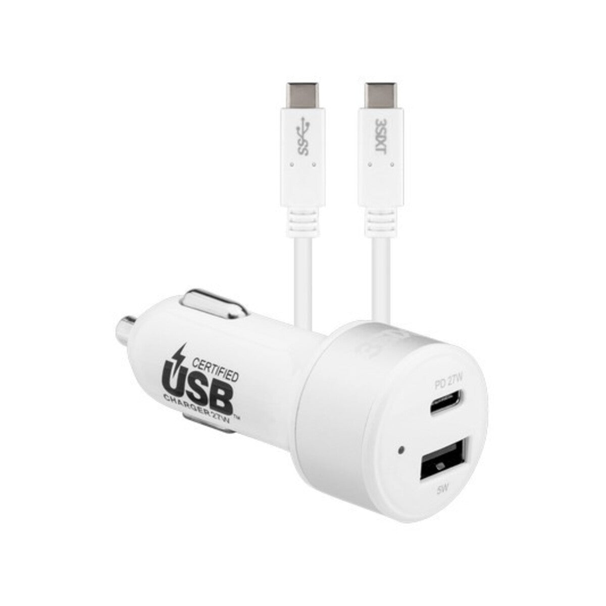 3sixT 27W USB C Car Charger with PD Fast Charging & 1m USB C to C Cable - Power Up Your Phone, Tablet, or Laptop on the Go for Road Trips & Commutes