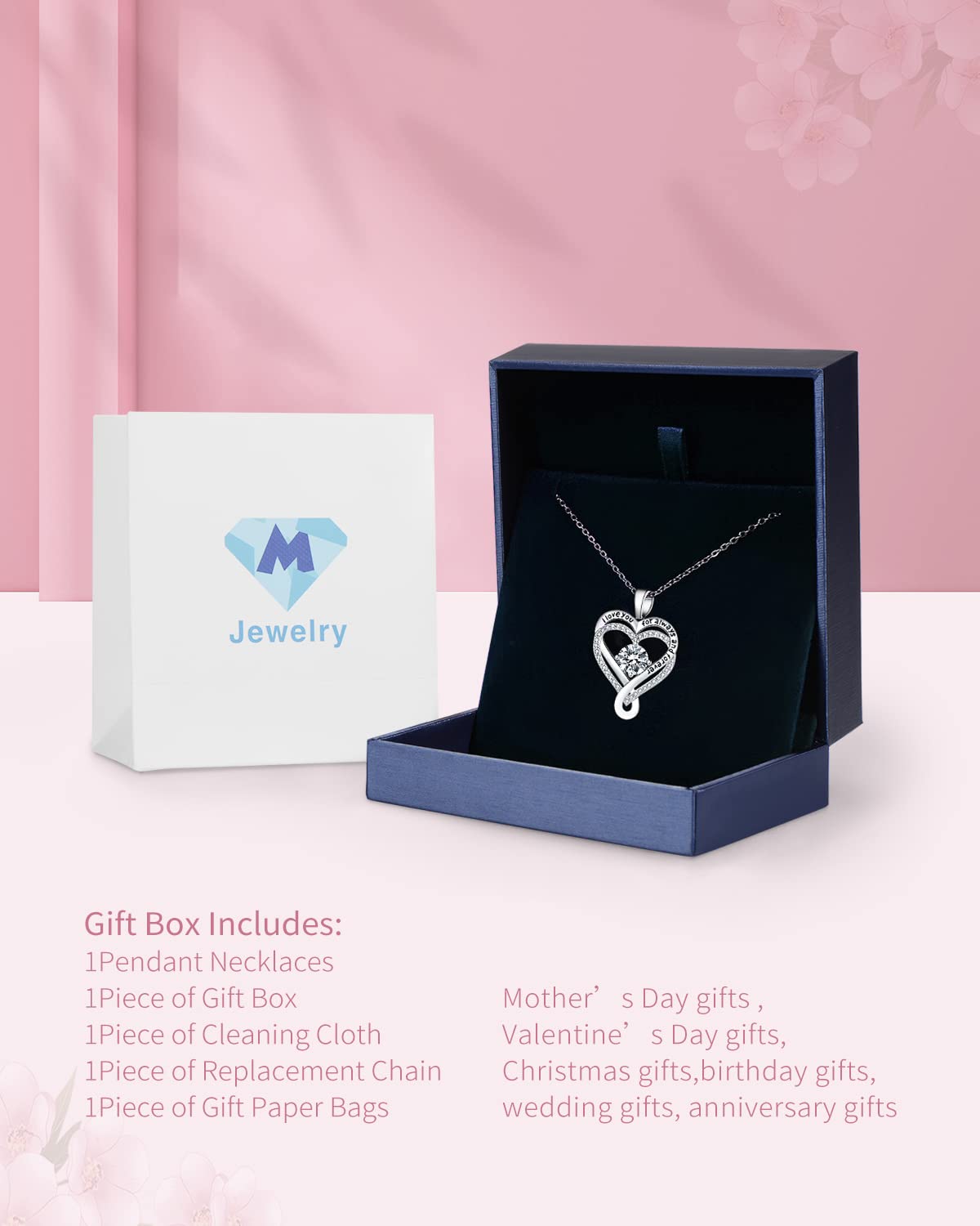 Infinity Heart Birthstone Necklace for Women - I Love You Sterling Silver Jewelry Gift for Wife, Girlfriend, Mom, Daughter - Anniversary, Birthday Present - Perfect for Romantic Occasions & Special Celebrations