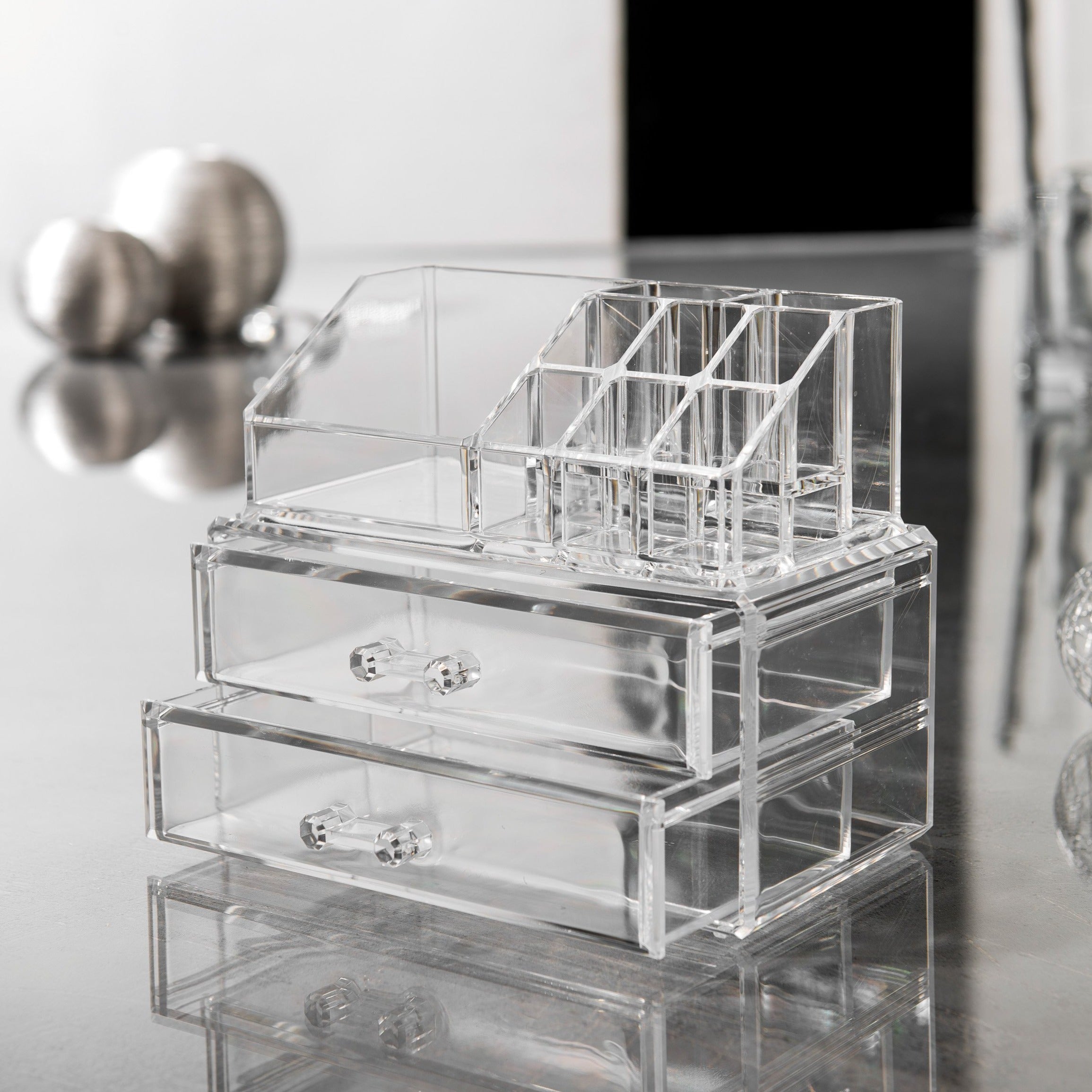 2-Drawer 9-Compartment Cosmetic Organizer Box - Perfect for Makeup, Jewelry & Small Accessories Storage
