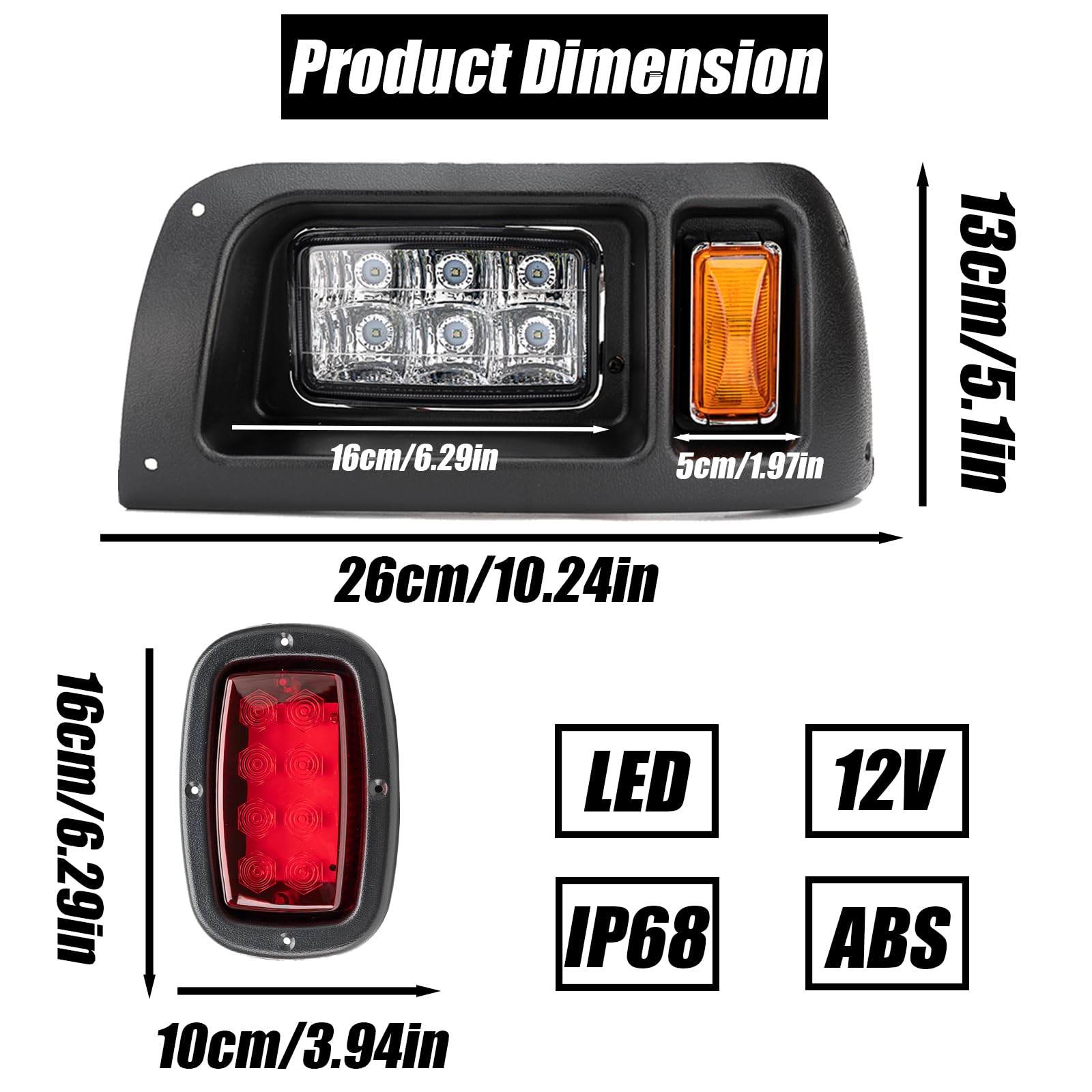 Club Car DS 1993-Up LED Headlight & Tail Light Kit - 12V Street Legal Lights with Turn Signal Wiring Harness for Gas & Electric Golf Carts | Perfect for Night Driving, Neighborhood Cruising & Golf Course Safety