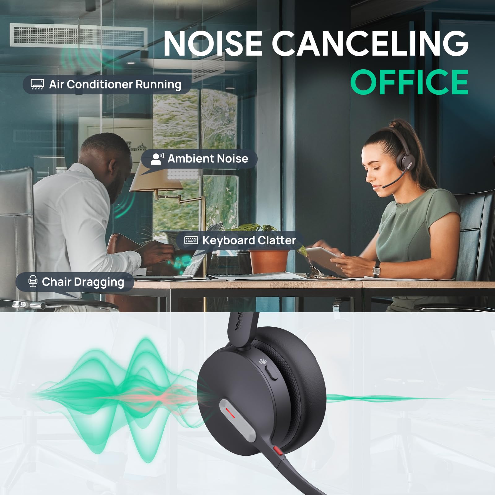 Yealink BH70 Dual Wireless Bluetooth Headset with Noise-Canceling Mic - Microsoft Teams Certified, 35 Hours Talk Time, Lightweight 147g Design for All-Day Comfort, USB-C/A Charging - Perfect for Remote Work, Video Conferencing & Call Centers